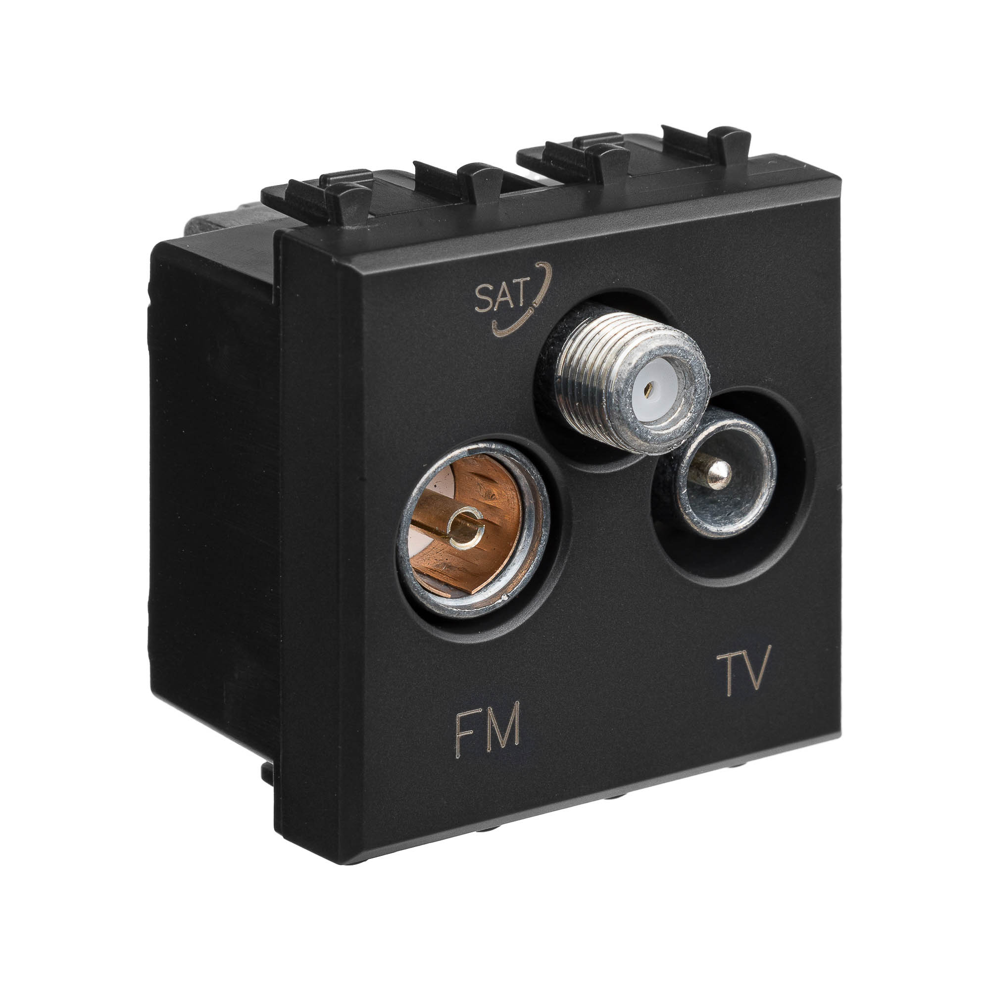 Розетка TV-FM-SAT модульная, "Avanti", "Черный матовый", 2 модуля