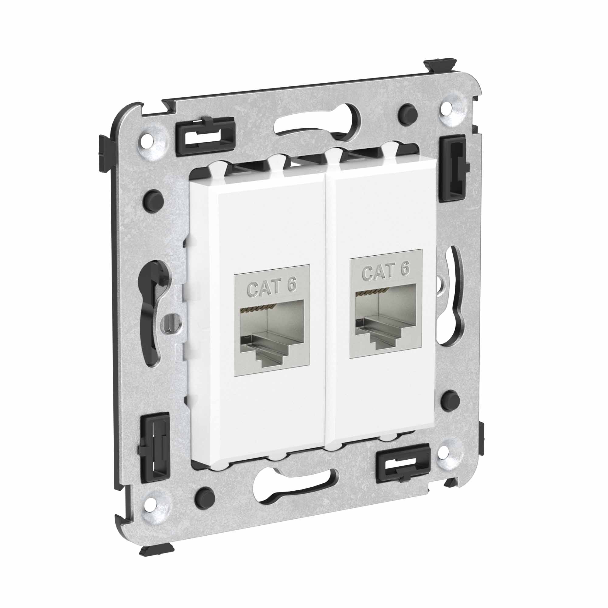 Компьютерная розетка RJ-45 без шторки в стену, кат.6 двойная экранированная, "Avanti", "Белое облако"