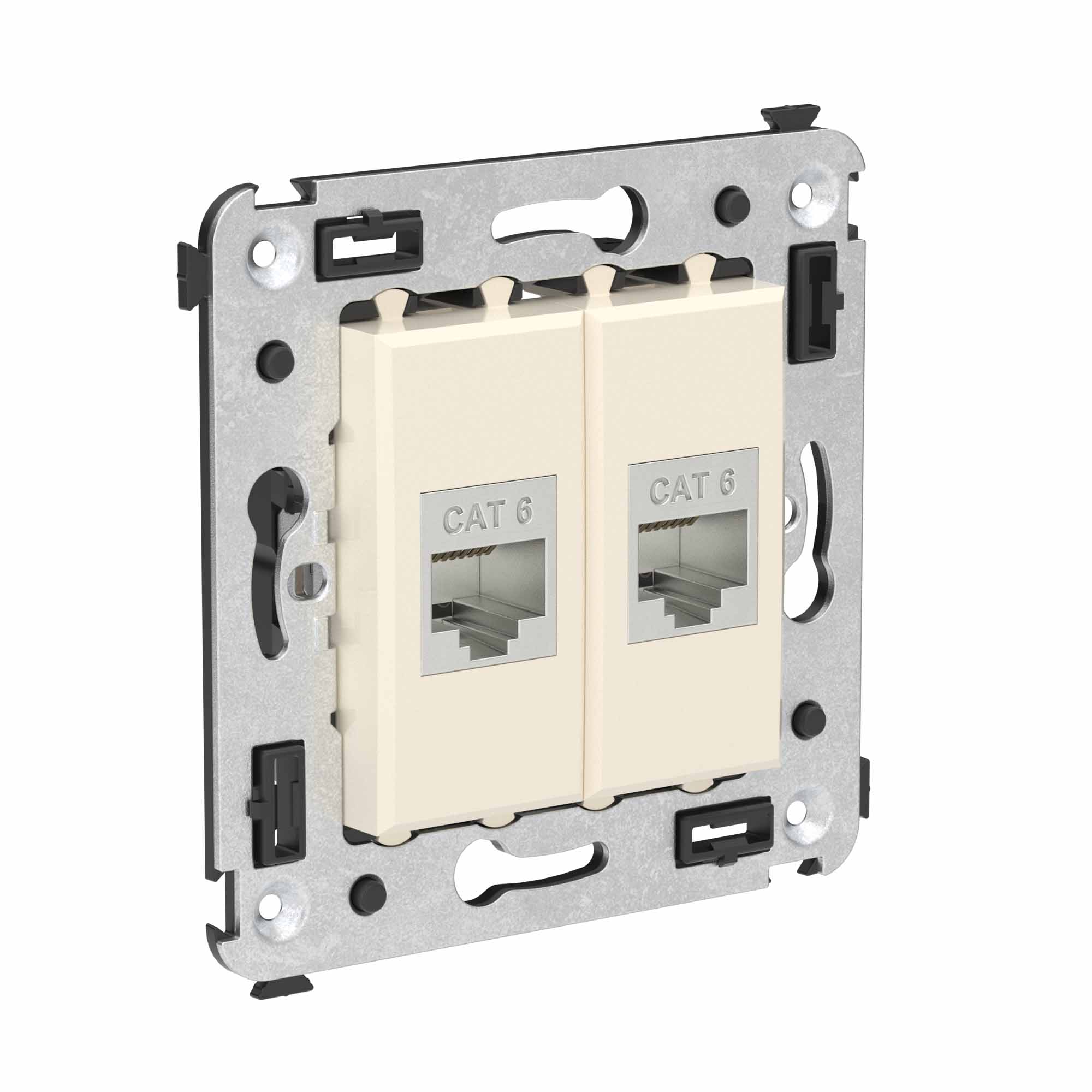 Компьютерная розетка RJ-45 без шторки в стену, кат.6 двойная экранированная, "Avanti", "Ванильная дымка"