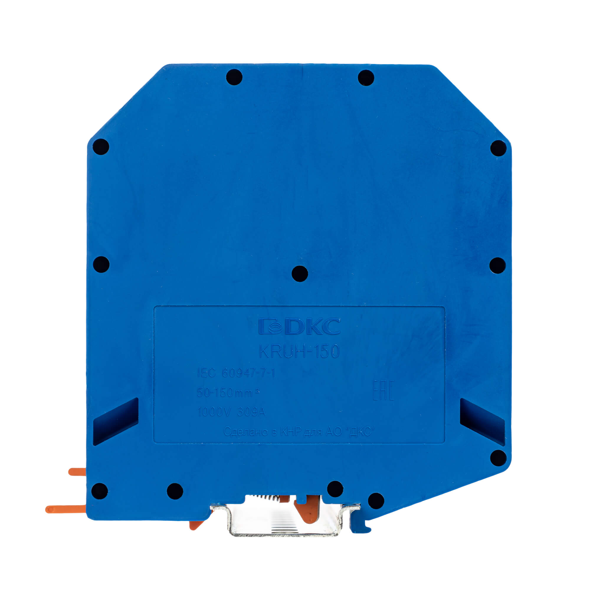 Клемма проходная, винтовой зажим, 2 точки подключения, 150 кв.мм, синяя
