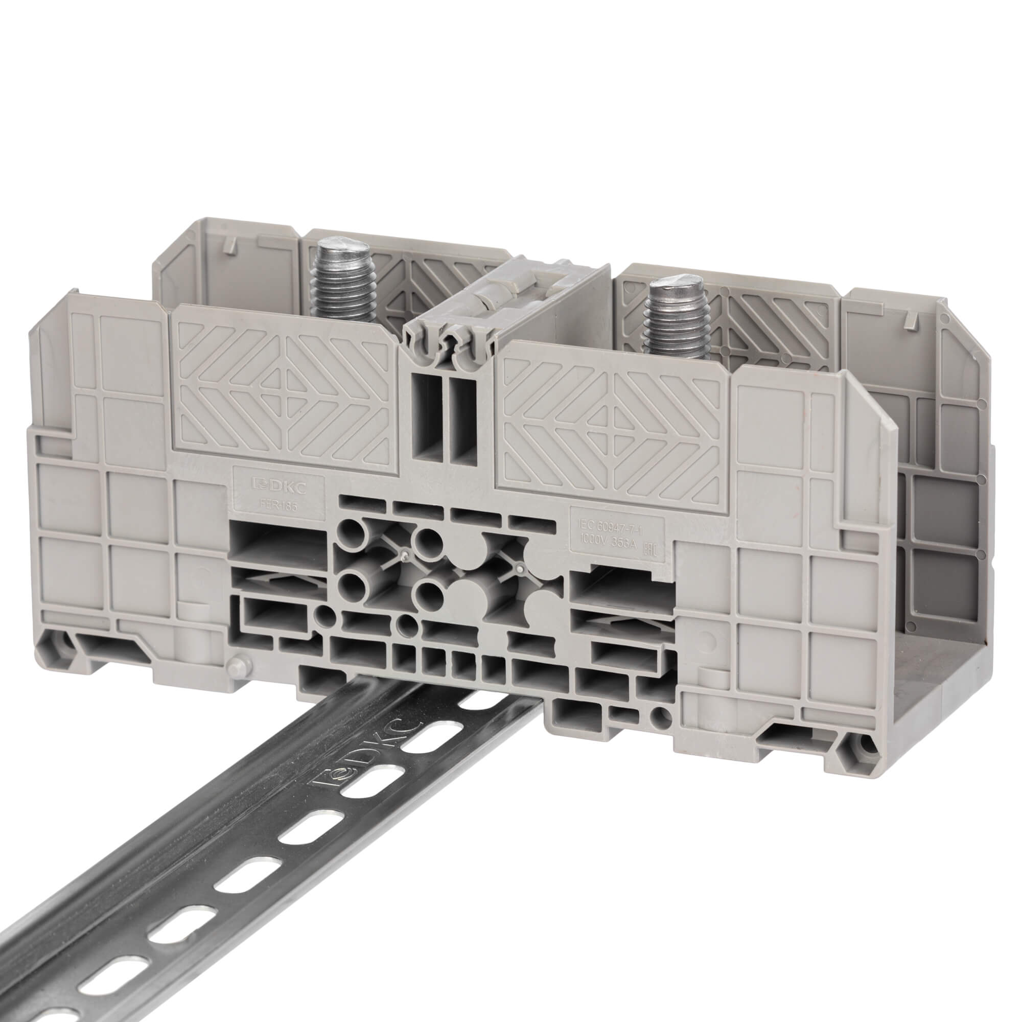 Клемма проходная, болтовой зажим, 2 точки подключения,  185 кв.мм, серая