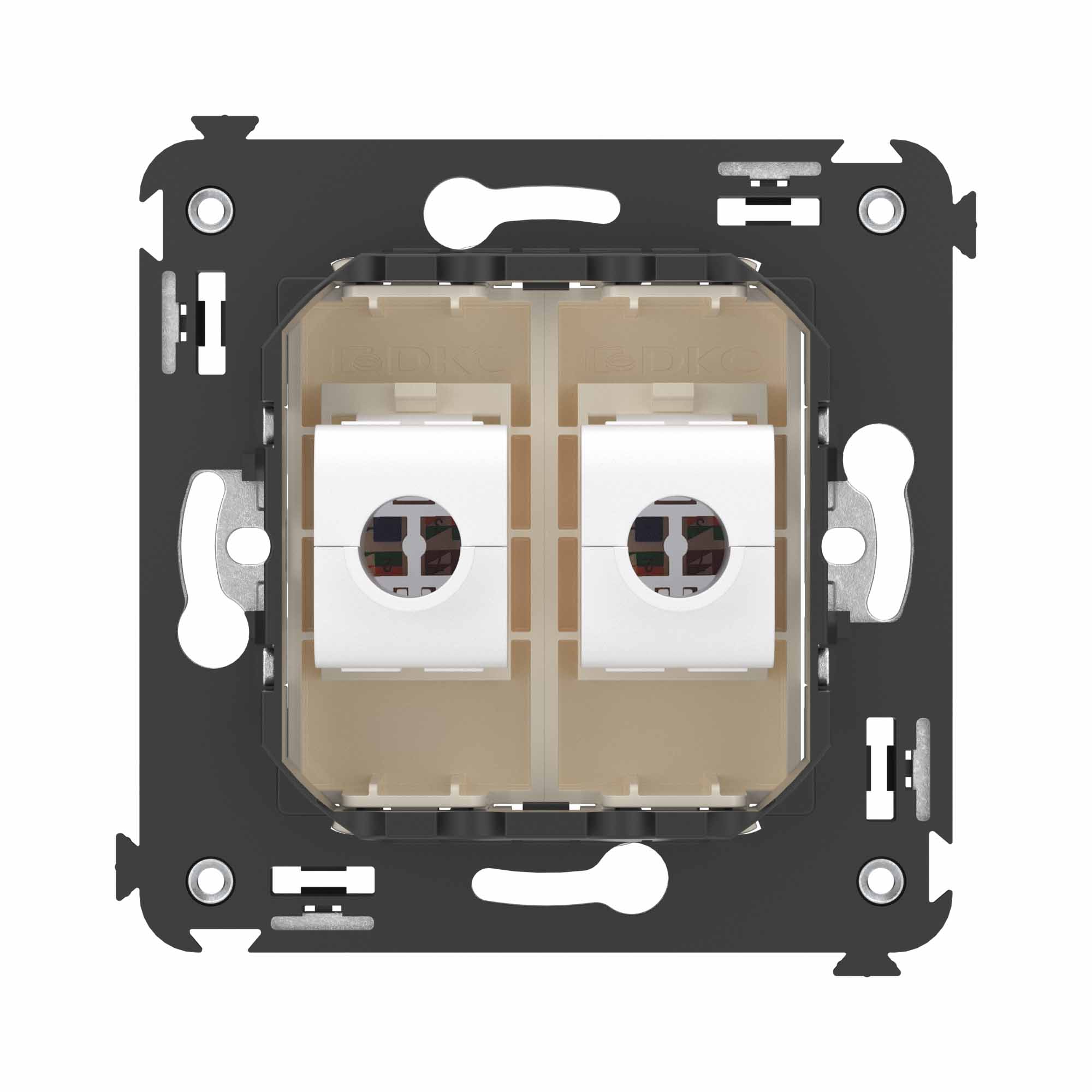 Компьютерная розетка RJ-45 без шторки в стену, кат.6А двойная, "Avanti", "Ванильная дымка"