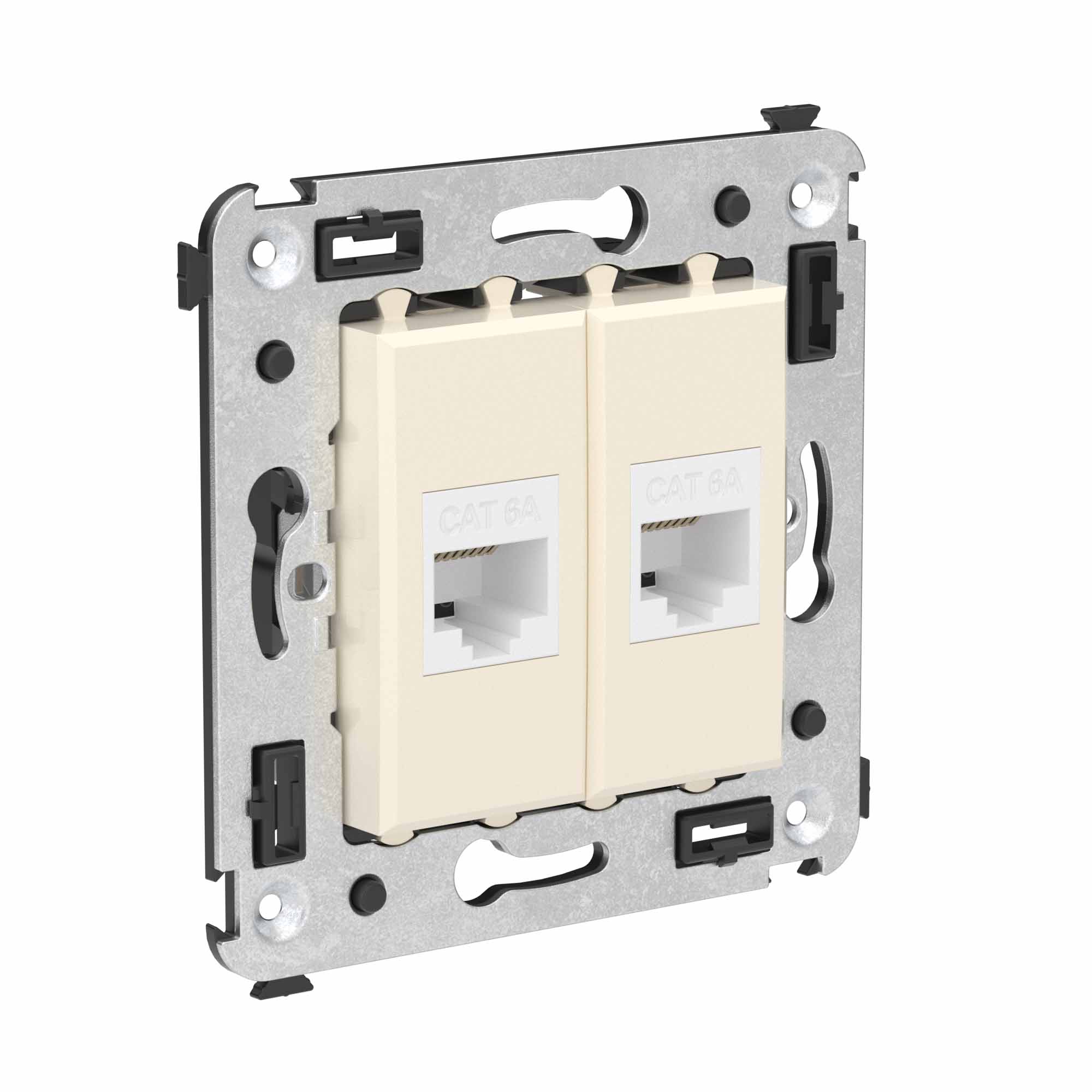 Компьютерная розетка RJ-45 без шторки в стену, кат.6А двойная, "Avanti", "Ванильная дымка"