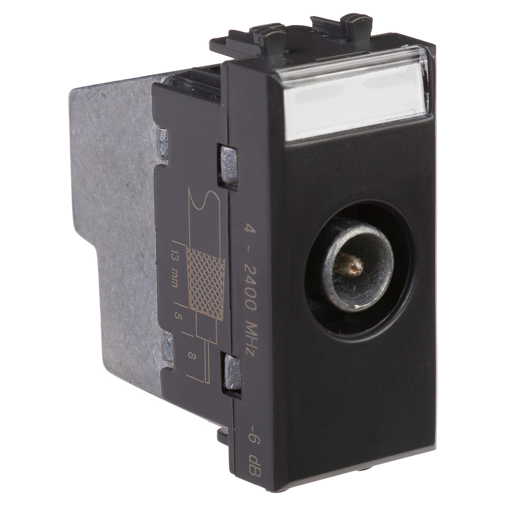 Розетка TV проходная модульная, "Avanti", "Черный матовый", 1 модуль