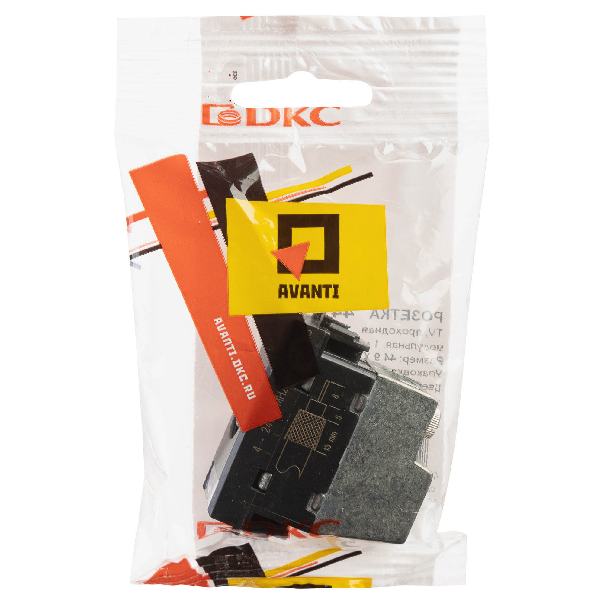 Розетка TV проходная модульная, "Avanti", "Черный матовый", 1 модуль