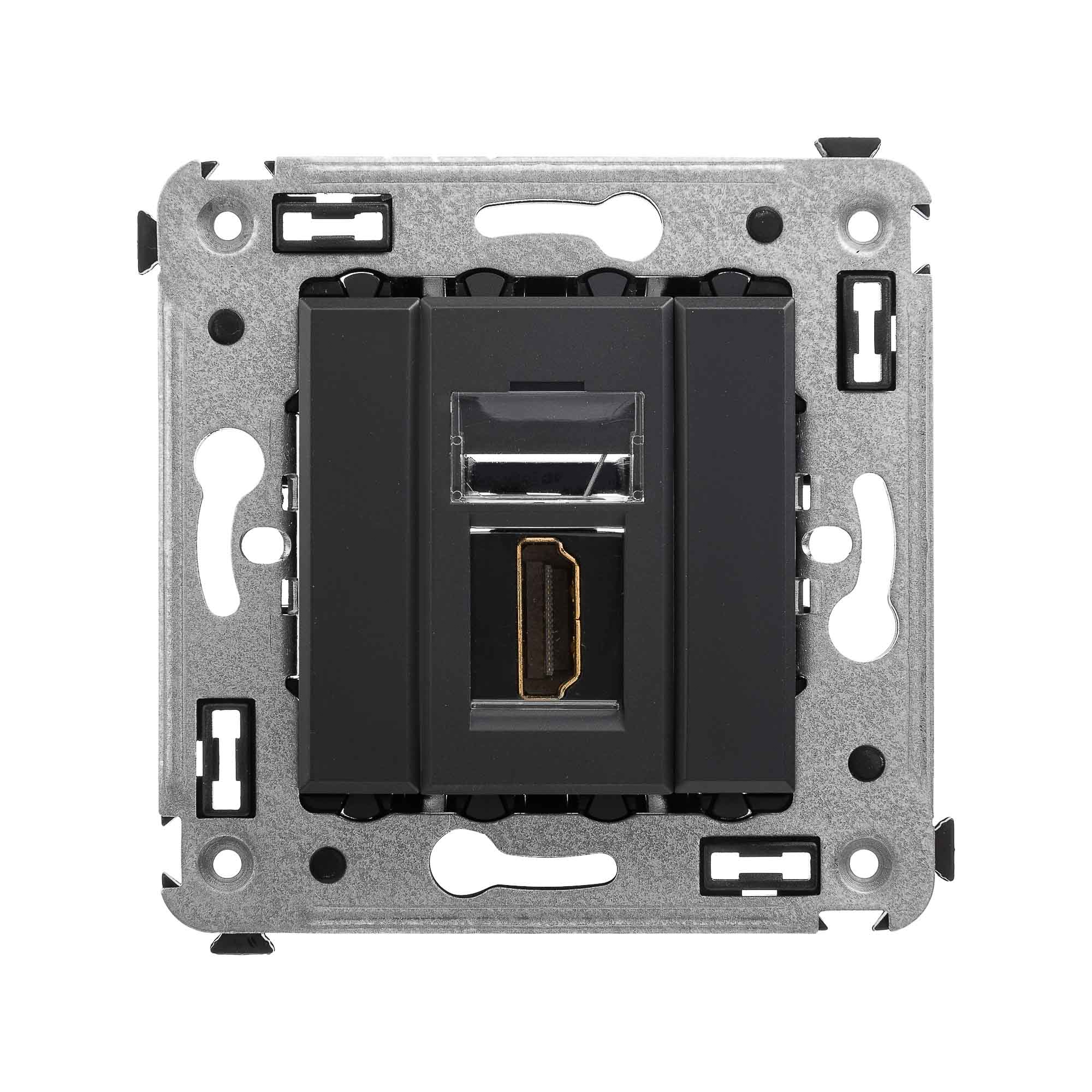 HDMI розетка одинарная в стену, тип А-А, "Avanti", "Черный матовый"