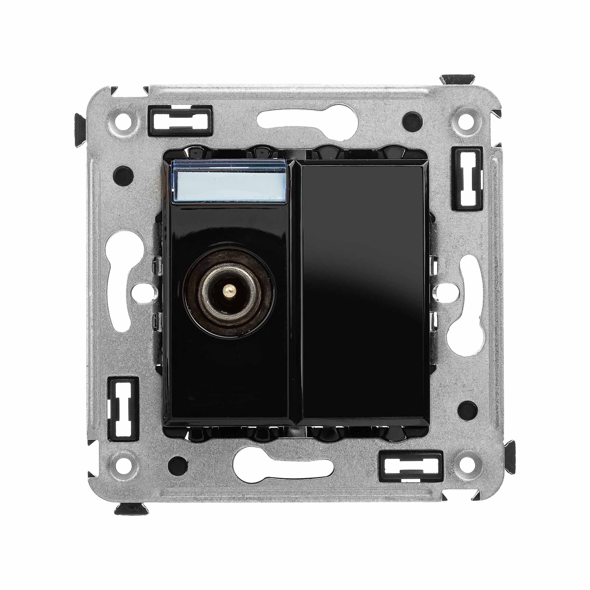 Розетка TV проходная в стену, "Avanti", "Черный квадрат"