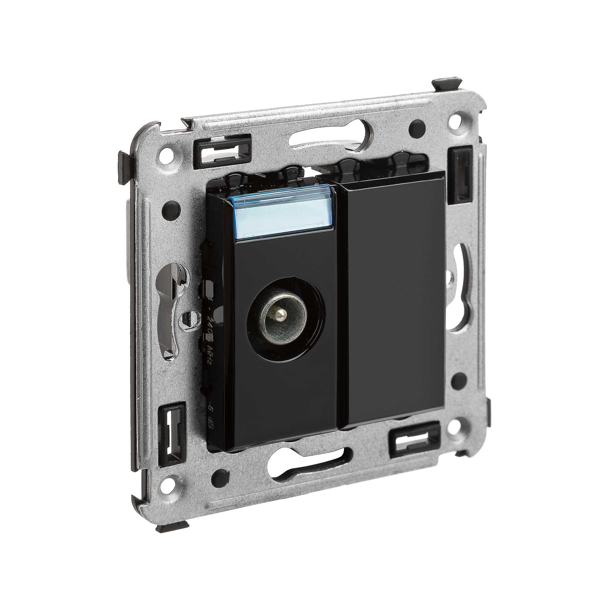 Розетка TV проходная в стену, "Avanti", "Черный квадрат"