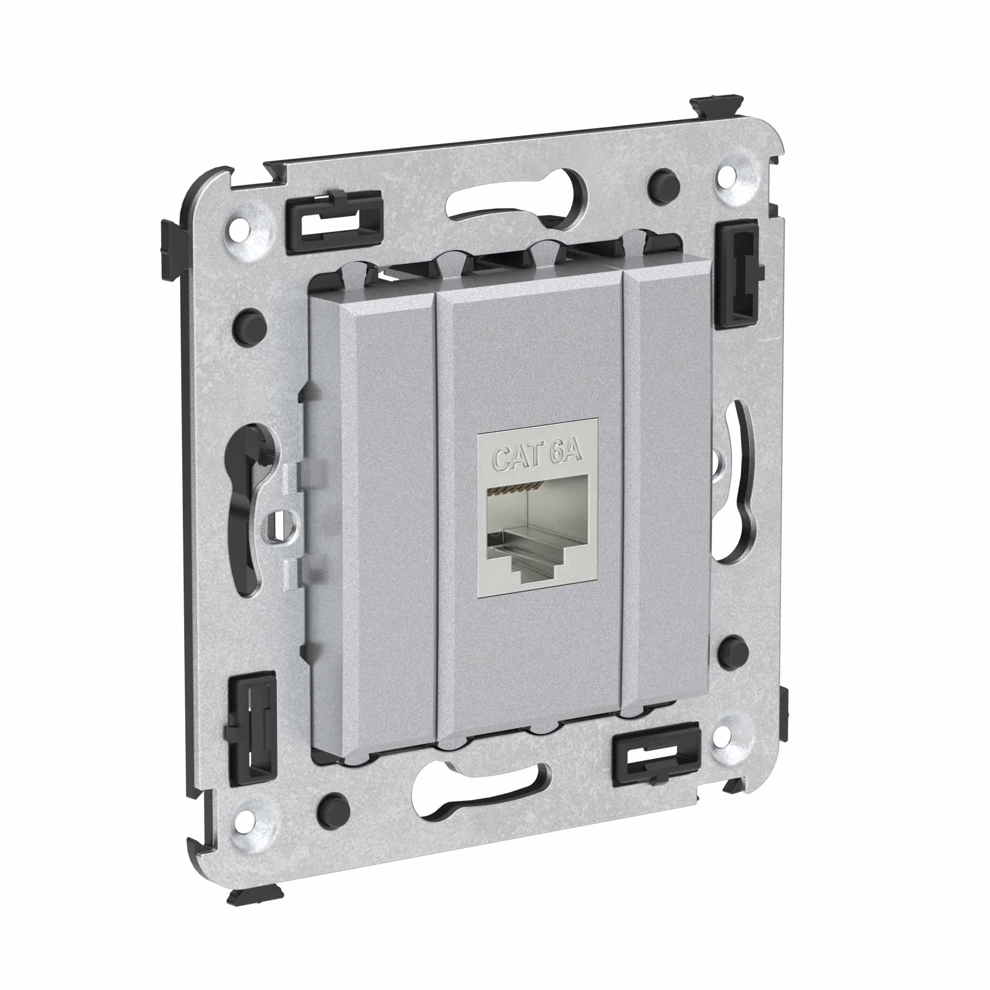 Компьютерная розетка RJ-45 без шторки в стену, кат.6А одинарная экранированная, "Avanti", "Закаленная сталь"