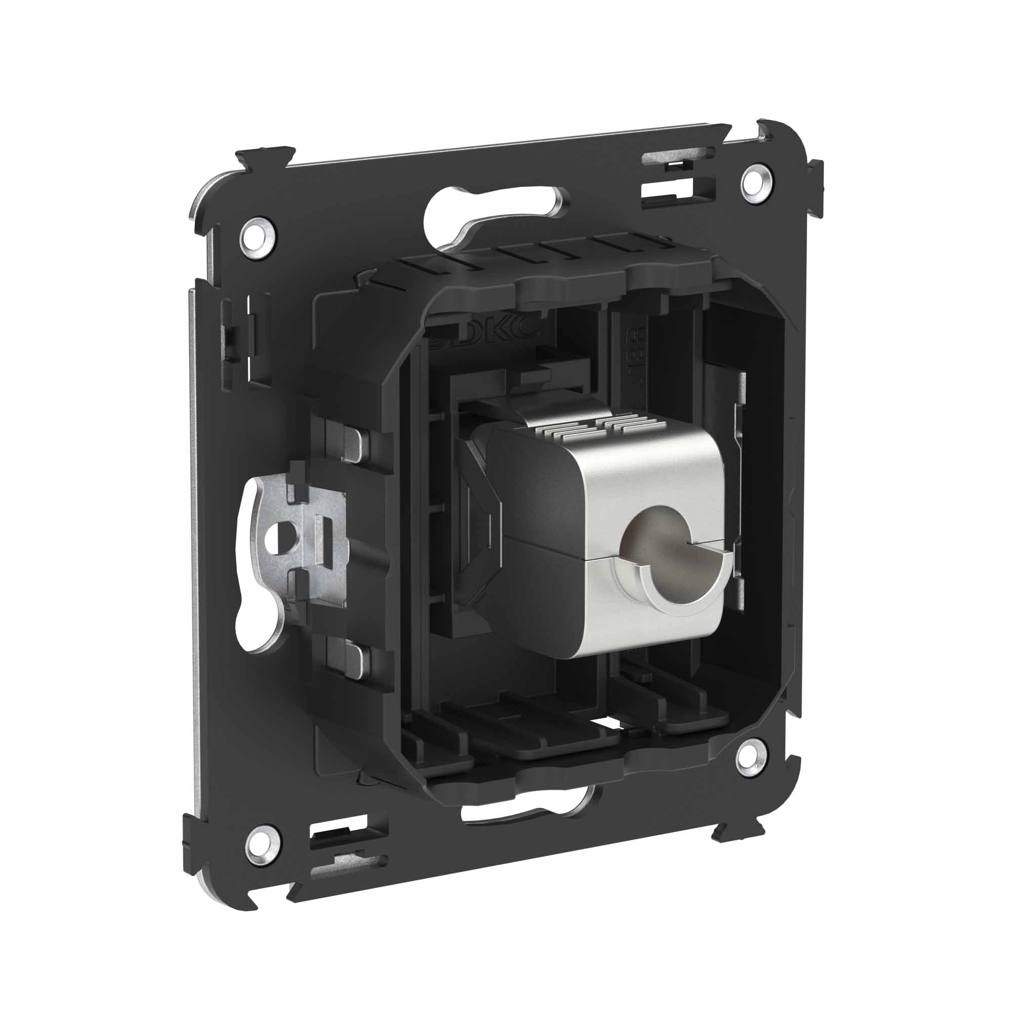 Компьютерная розетка RJ-45 без шторки в стену, кат.6A одинарная экранированная, "Avanti", "Черный матовый"