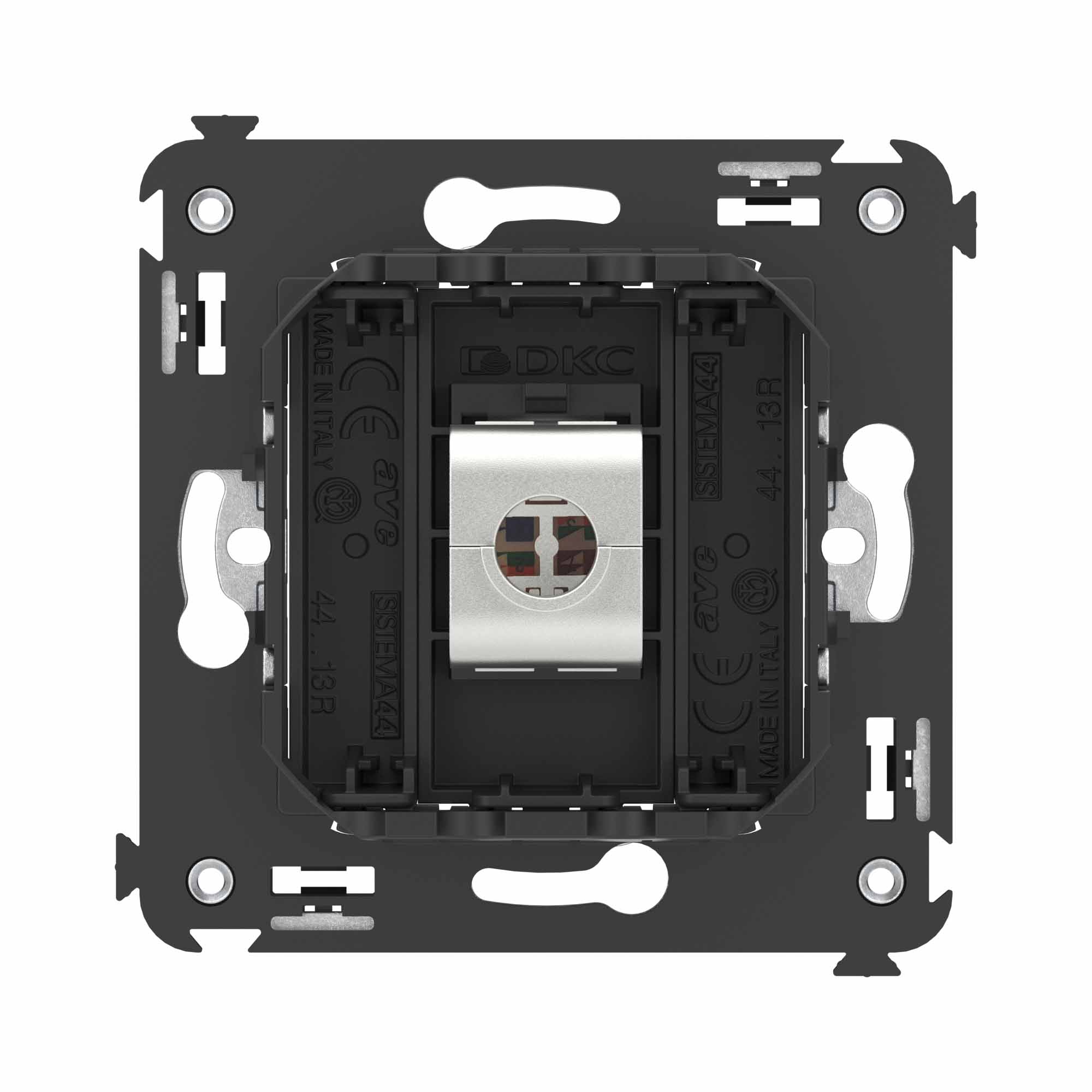 Компьютерная розетка RJ-45 без шторки в стену, кат.6A одинарная экранированная, "Avanti", "Черный матовый"