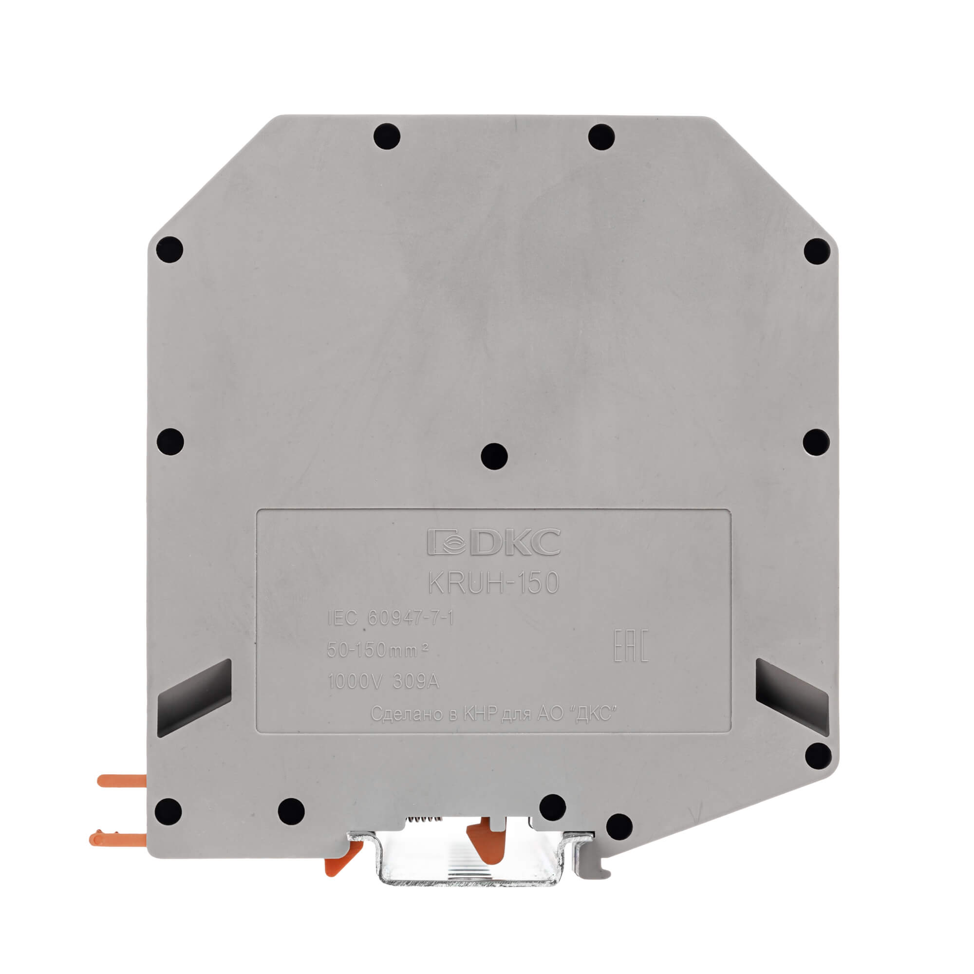 Клемма проходная, винтовой зажим, 2 точки подключения, 150 кв.мм, серая