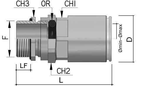 Муфта труба-коробка D=16мм с уплотнением кабеля IP68 М20х1.5 D=8 - 12мм