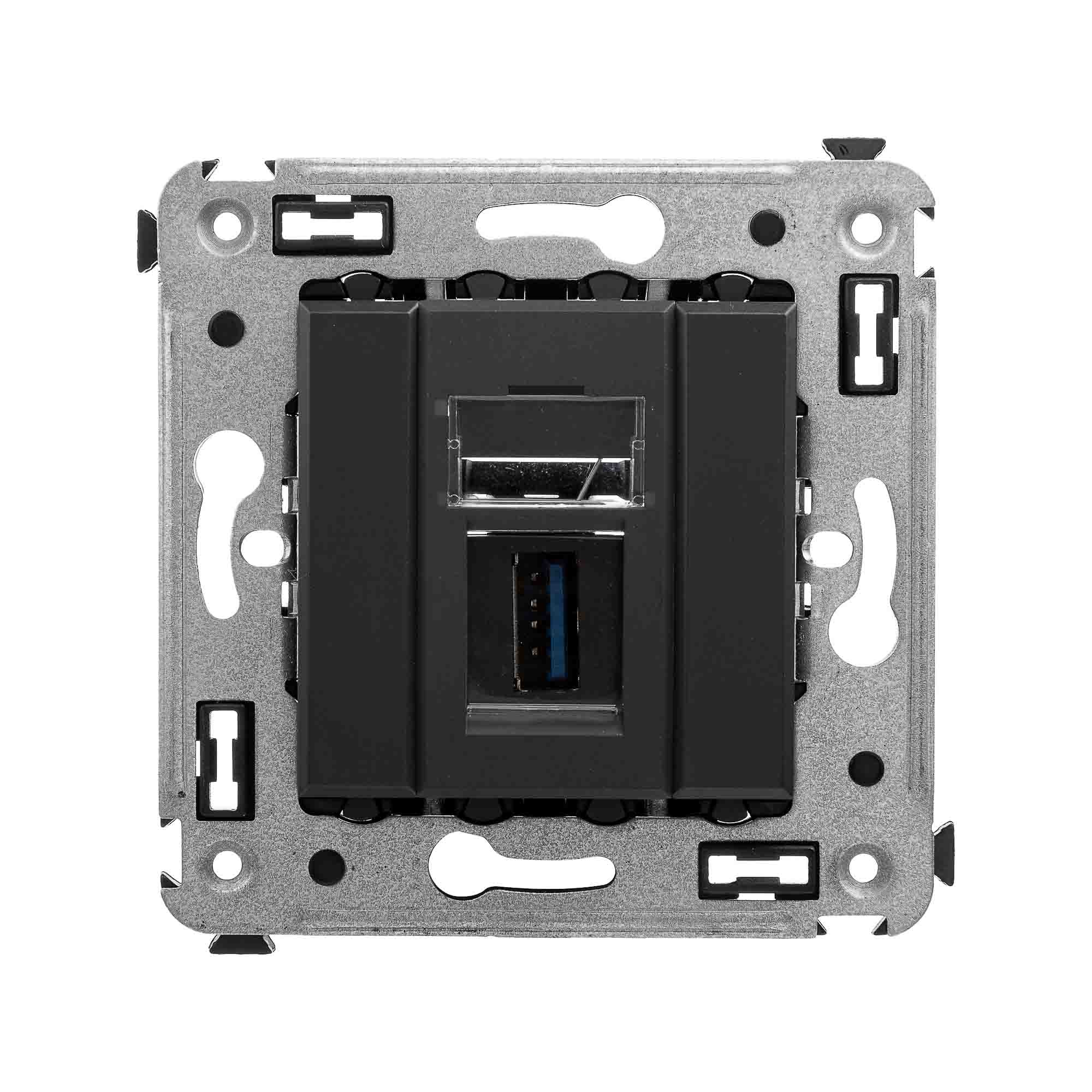 USB 3.0 розетка одинарная в стену, тип А-А, "Avanti", "Черный матовый"