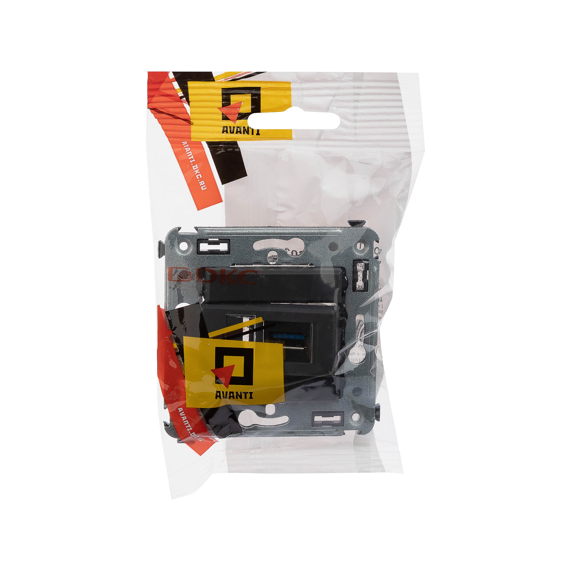 USB 3.0 розетка одинарная в стену, тип А-А, "Avanti", "Черный матовый"