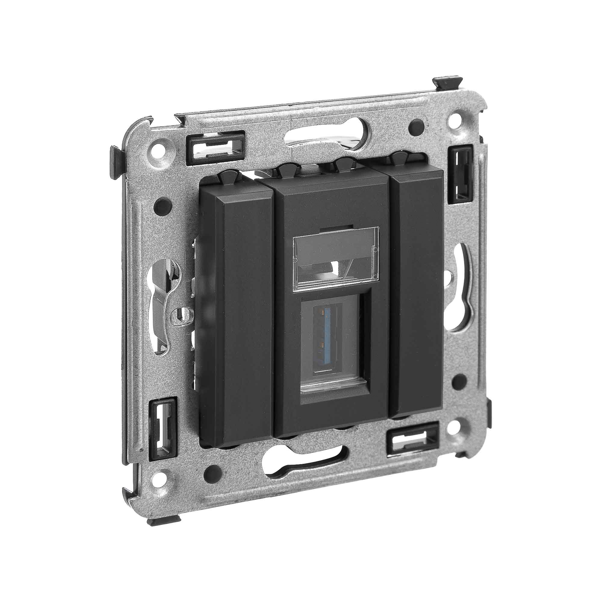 USB 3.0 розетка одинарная в стену, тип А-А, "Avanti", "Черный матовый"