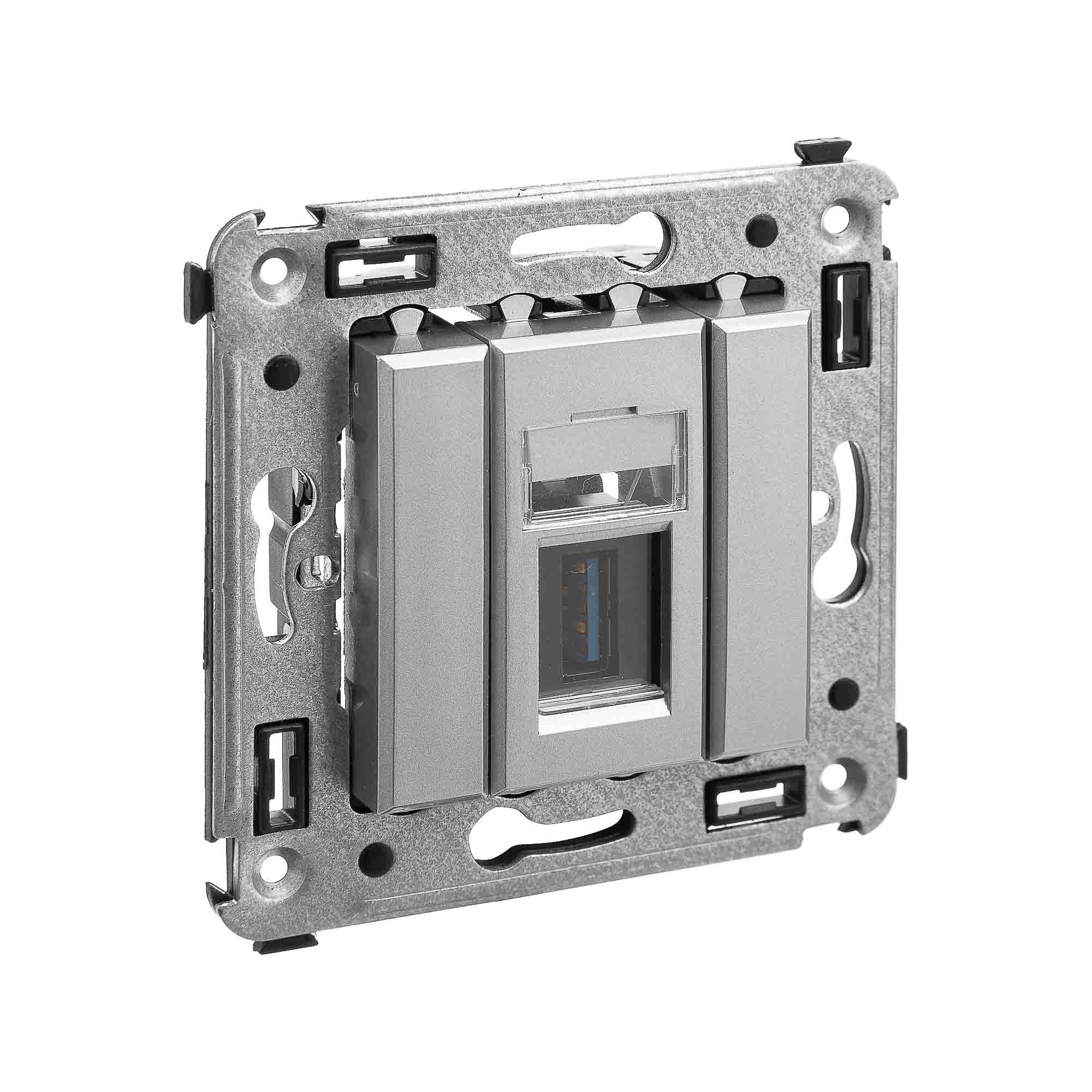 USB 3.0 розетка одинарная в стену, тип А-А, "Avanti", "Закаленная сталь"