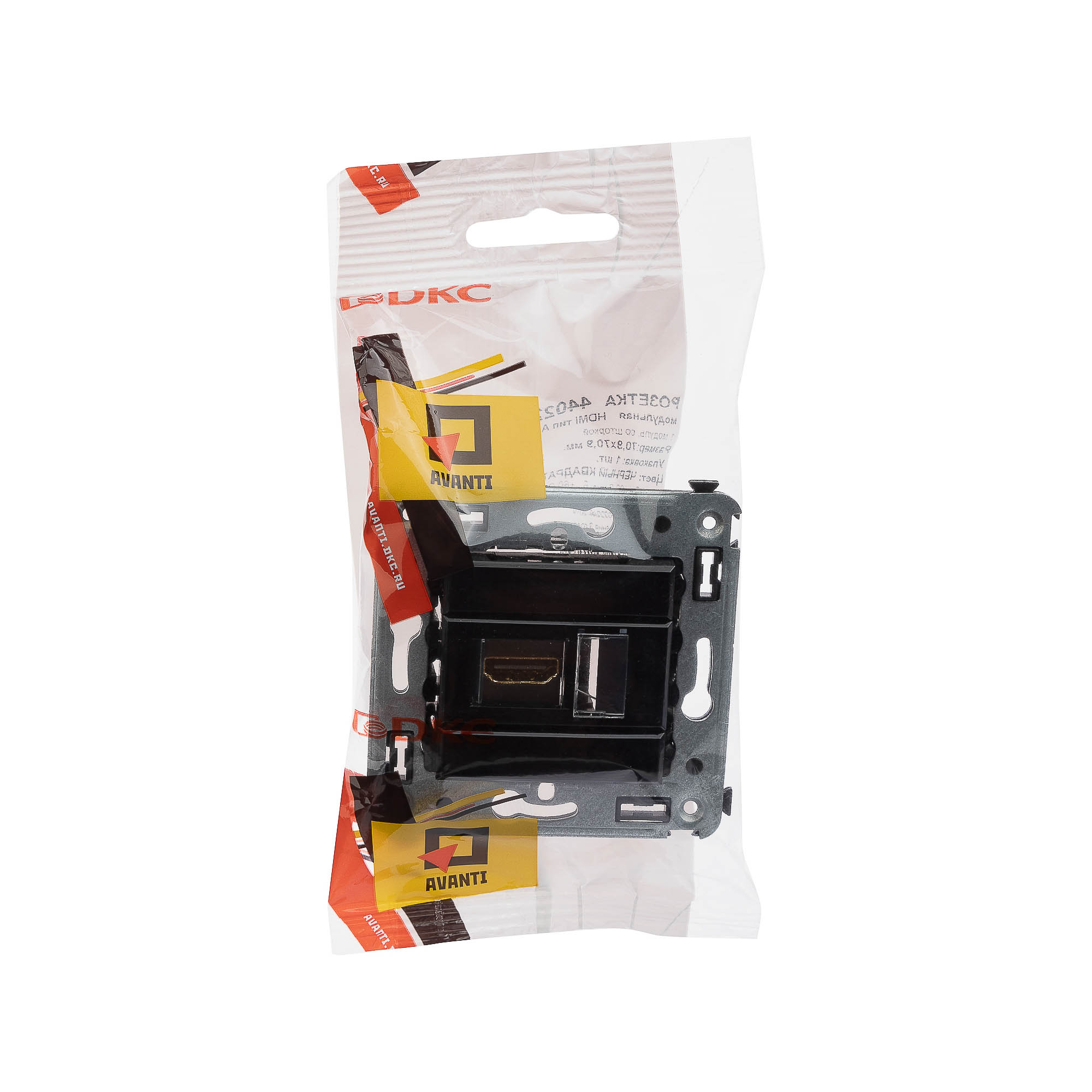 HDMI розетка одинарная в стену, тип А-А, "Avanti", "Черный квадрат"