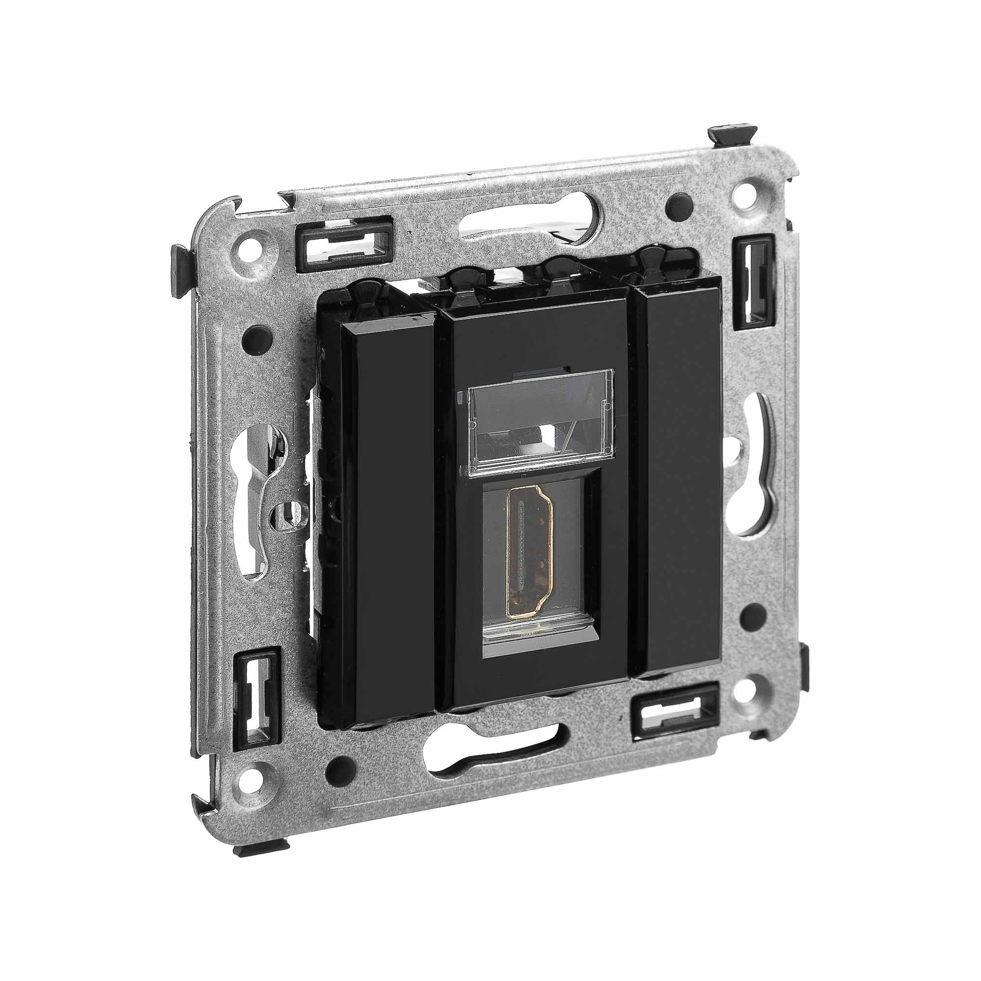 HDMI розетка одинарная в стену, тип А-А, "Avanti", "Черный квадрат"