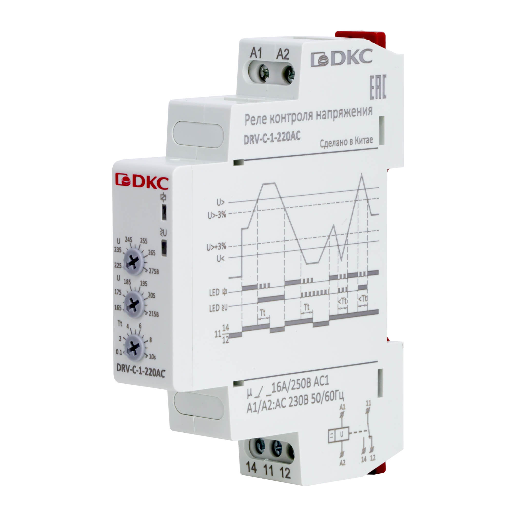 Реле контроля напряжения однофазное,  тип DRV, конфигурация контакта 1CO, 220В AC