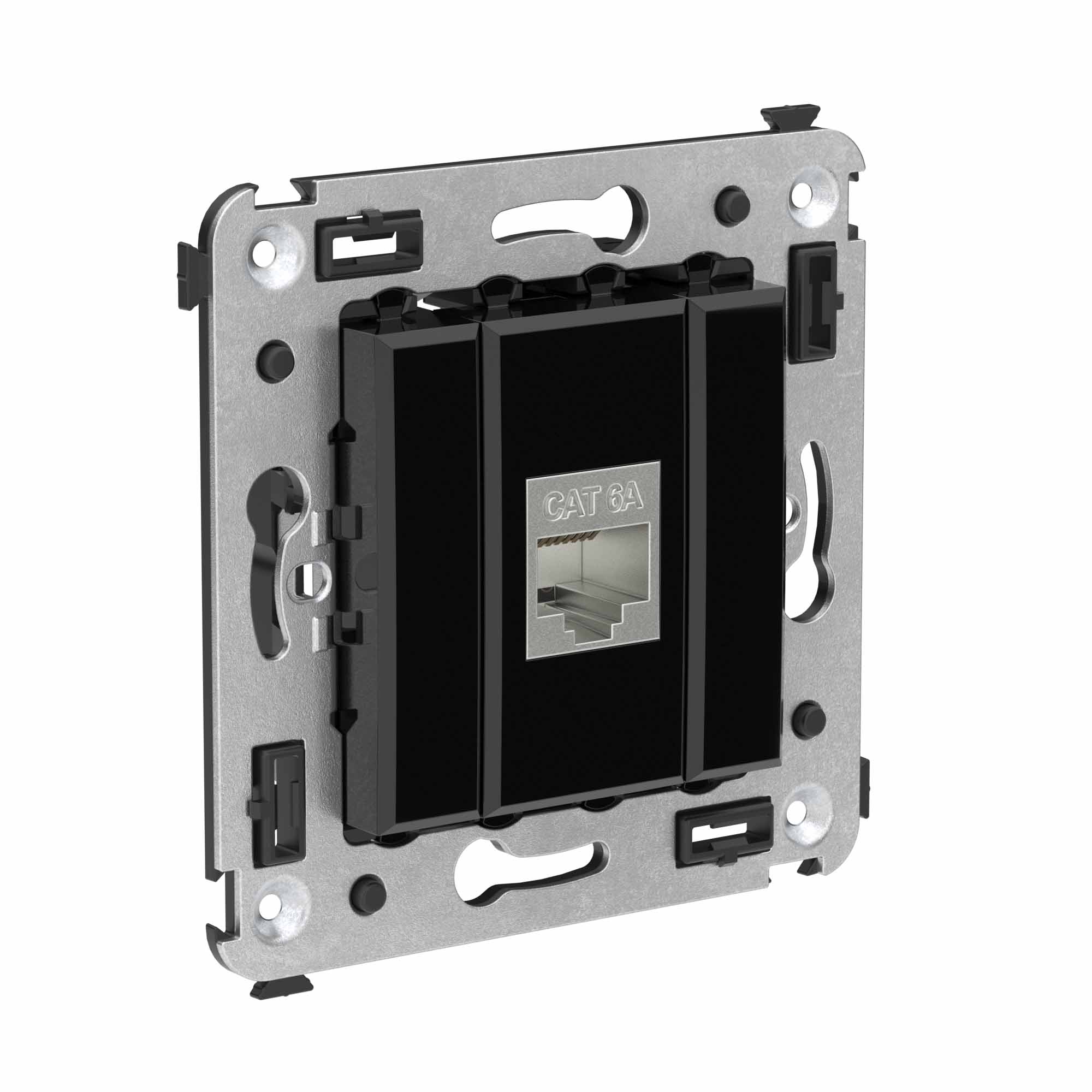 Компьютерная розетка RJ-45 без шторки в стену, кат.6А одинарная экранированная, "Avanti", "Черный квадрат"