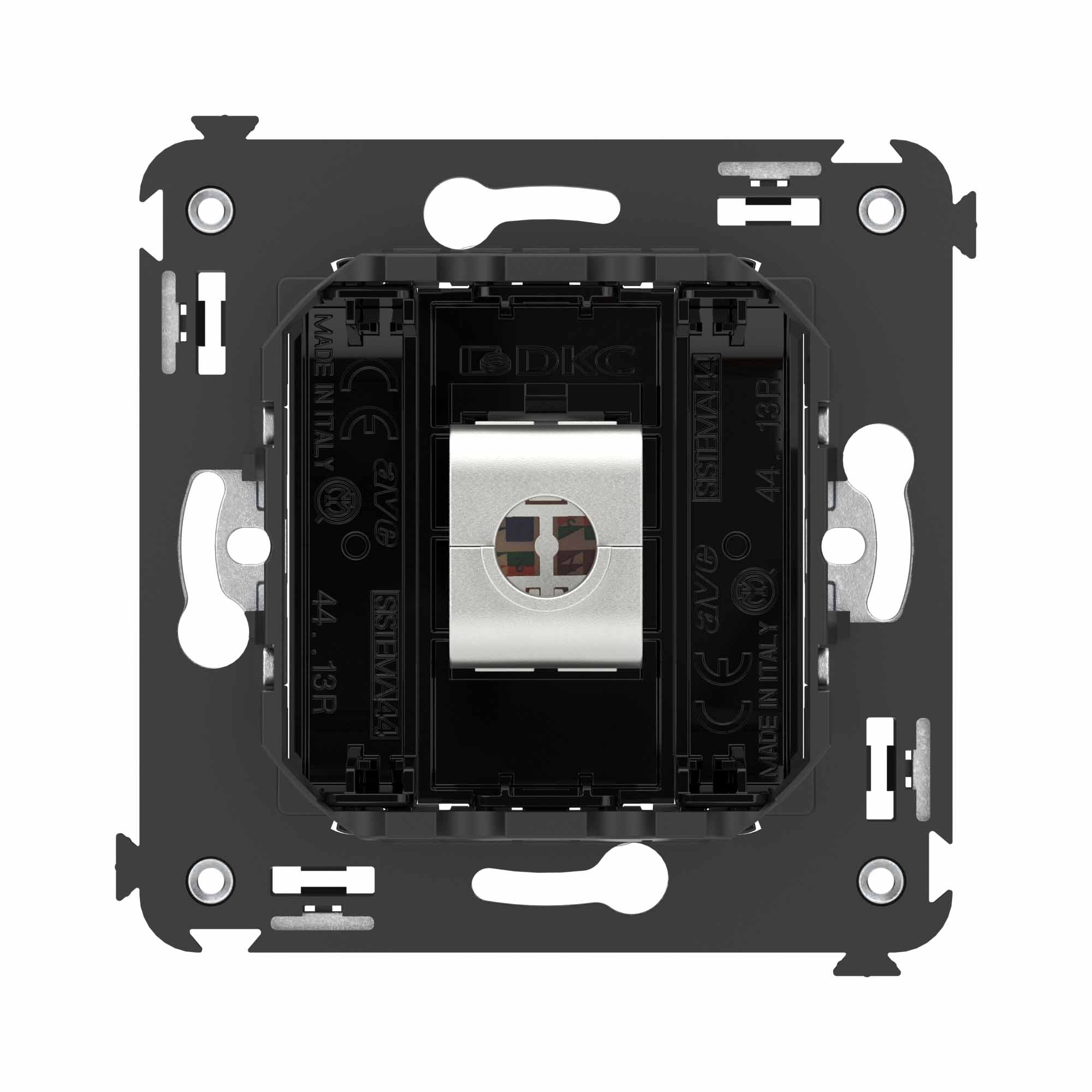 Компьютерная розетка RJ-45 без шторки в стену, кат.6А одинарная экранированная, "Avanti", "Черный квадрат"