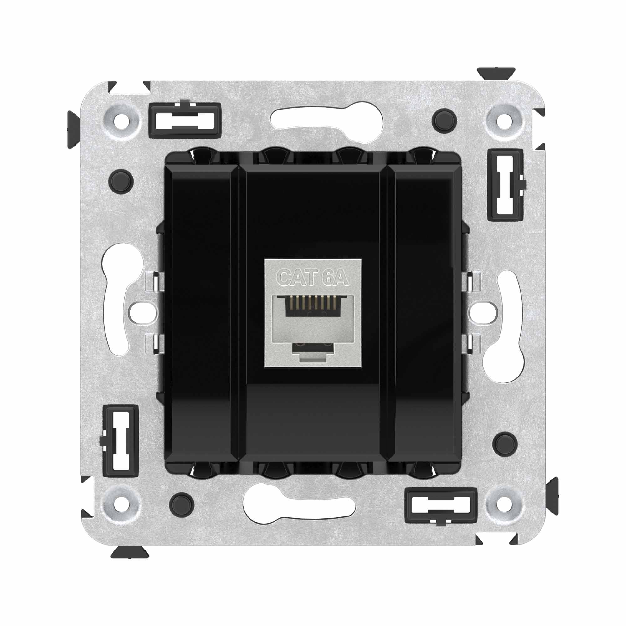 Компьютерная розетка RJ-45 без шторки в стену, кат.6А одинарная экранированная, "Avanti", "Черный квадрат"