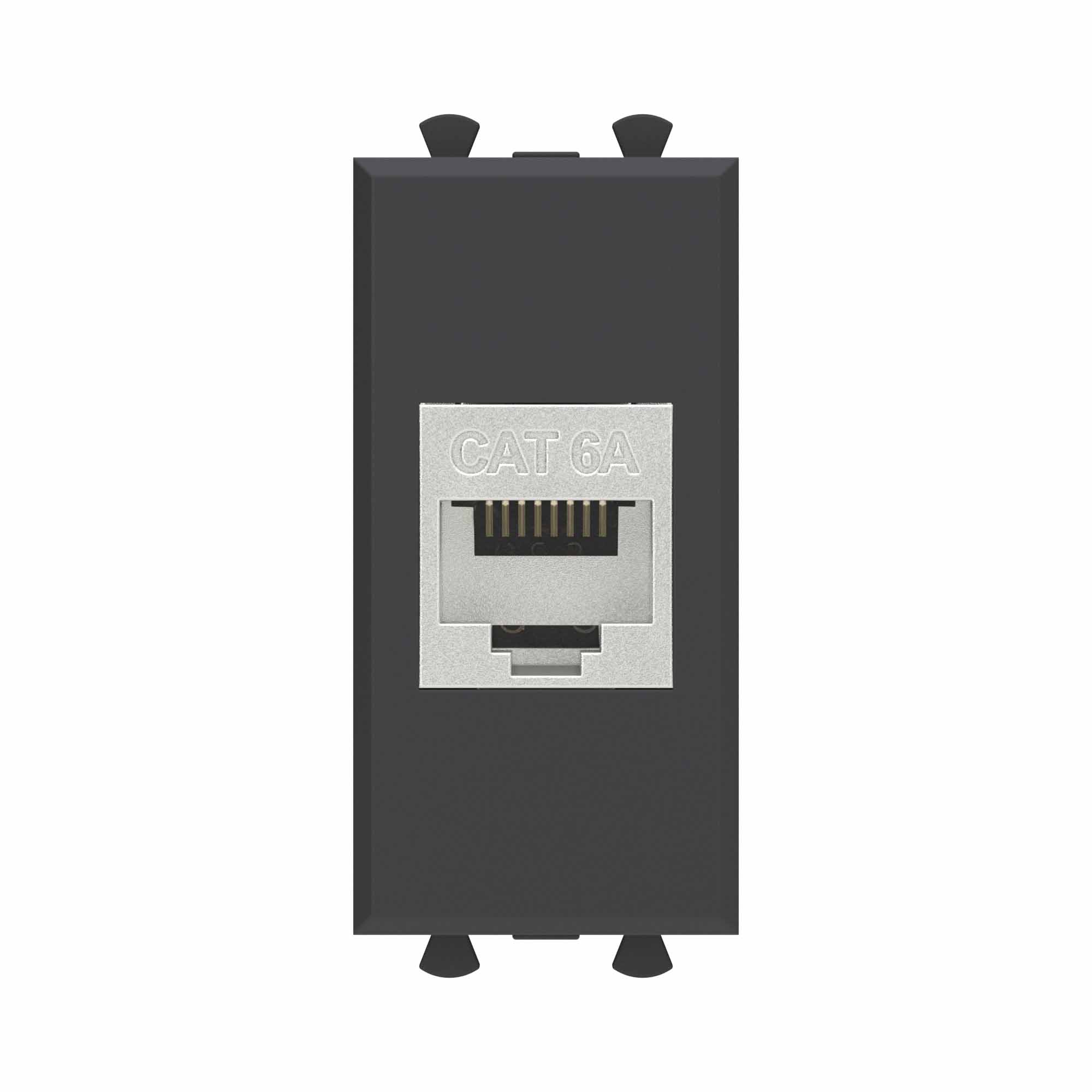 Компьютерная розетка RJ-45 без шторки модульная, кат.6А экранированная, "Avanti", "Черный матовый", 1 модуль