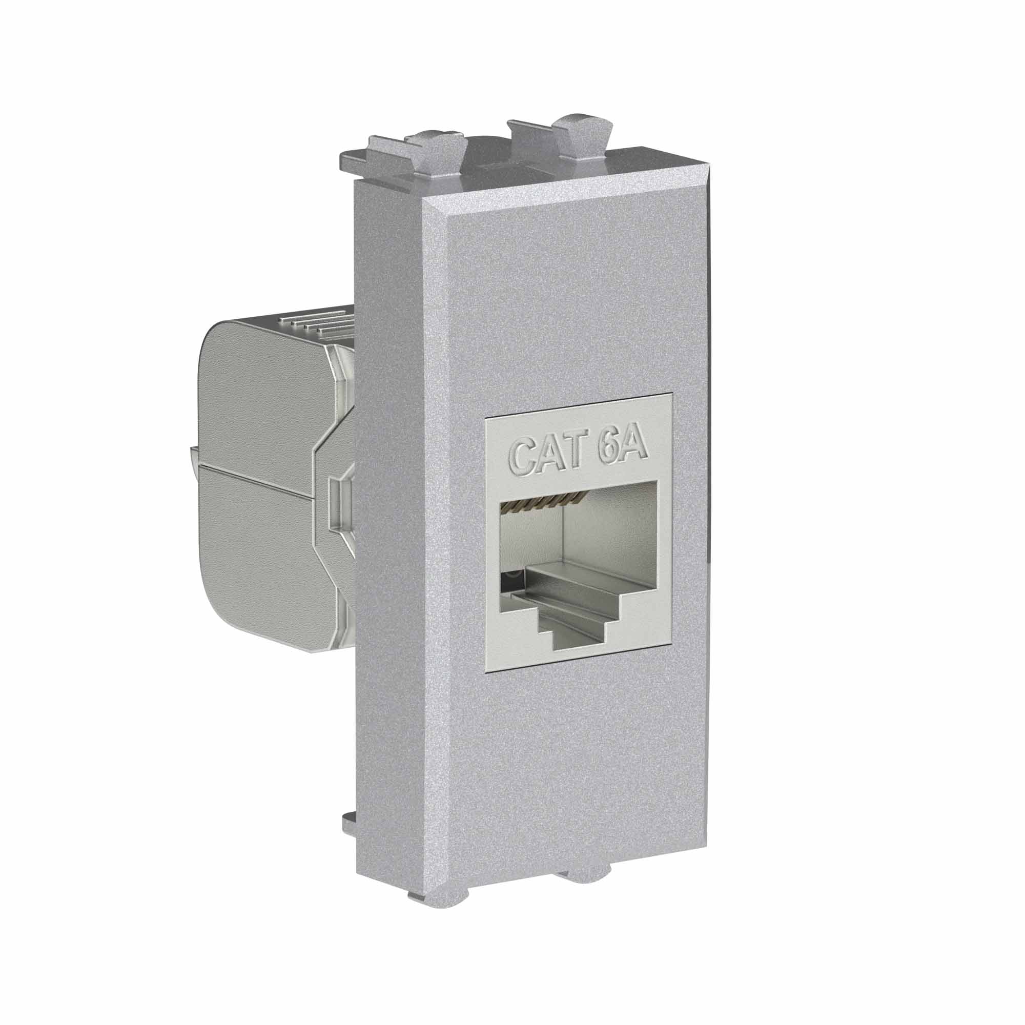 Компьютерная розетка RJ-45 без шторки модульная, кат.6А экранированная, "Avanti", "Закаленная сталь", 1 модуль