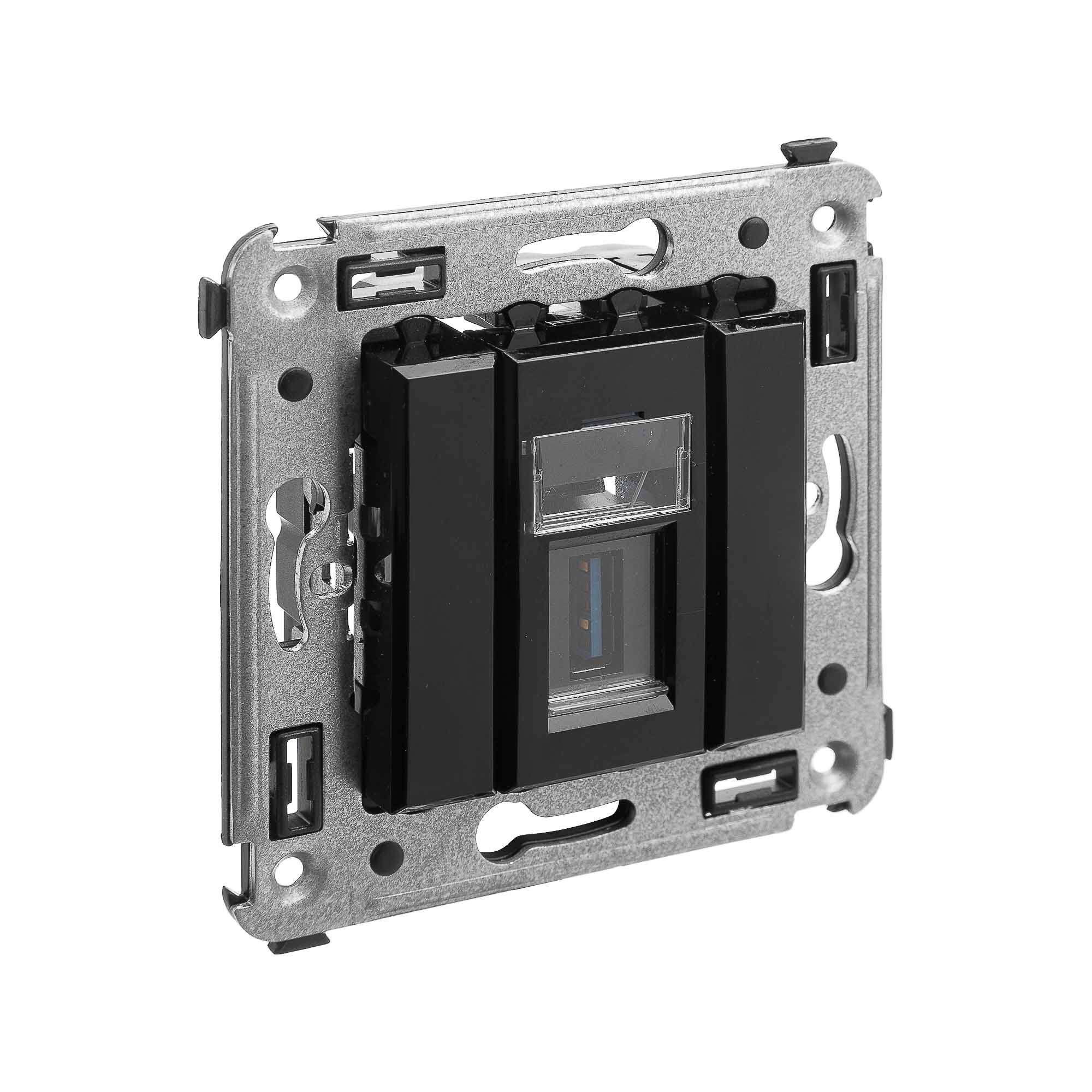 USB 3.0 розетка одинарная в стену, тип А-А, "Avanti", "Черный квадрат"