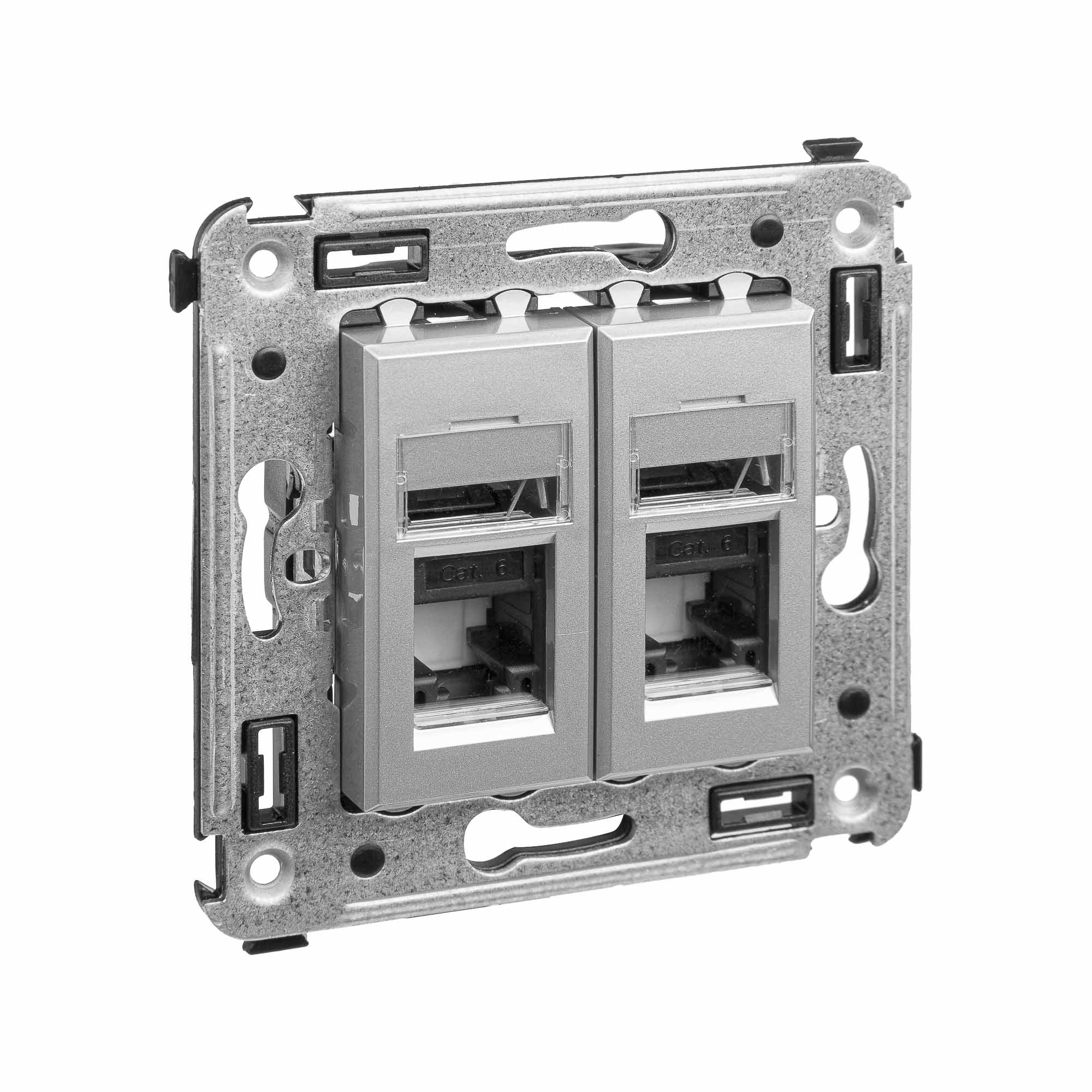 Компьютерная розетка RJ-45 в стену, кат.6 двойная,"Avanti", "Закаленная сталь"