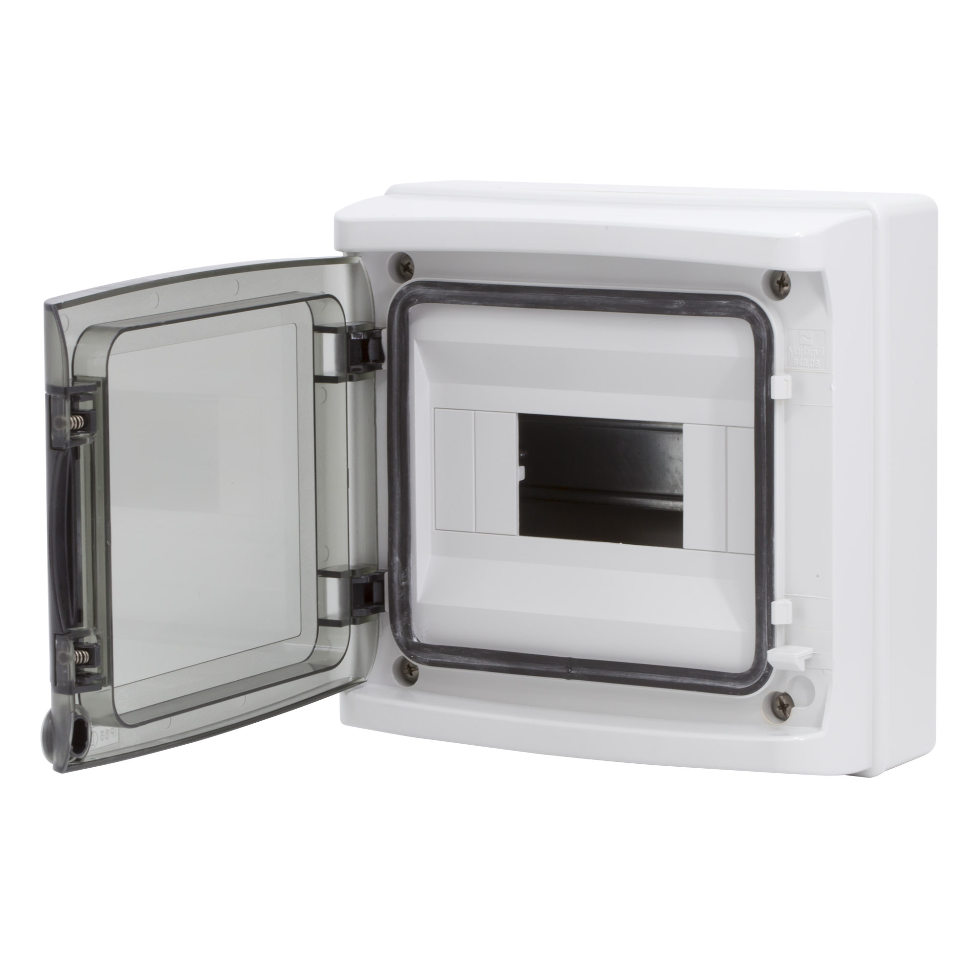 Щиток настенный с дверцей 8 мод.,IP65, серый, с клеммным блоком 63А