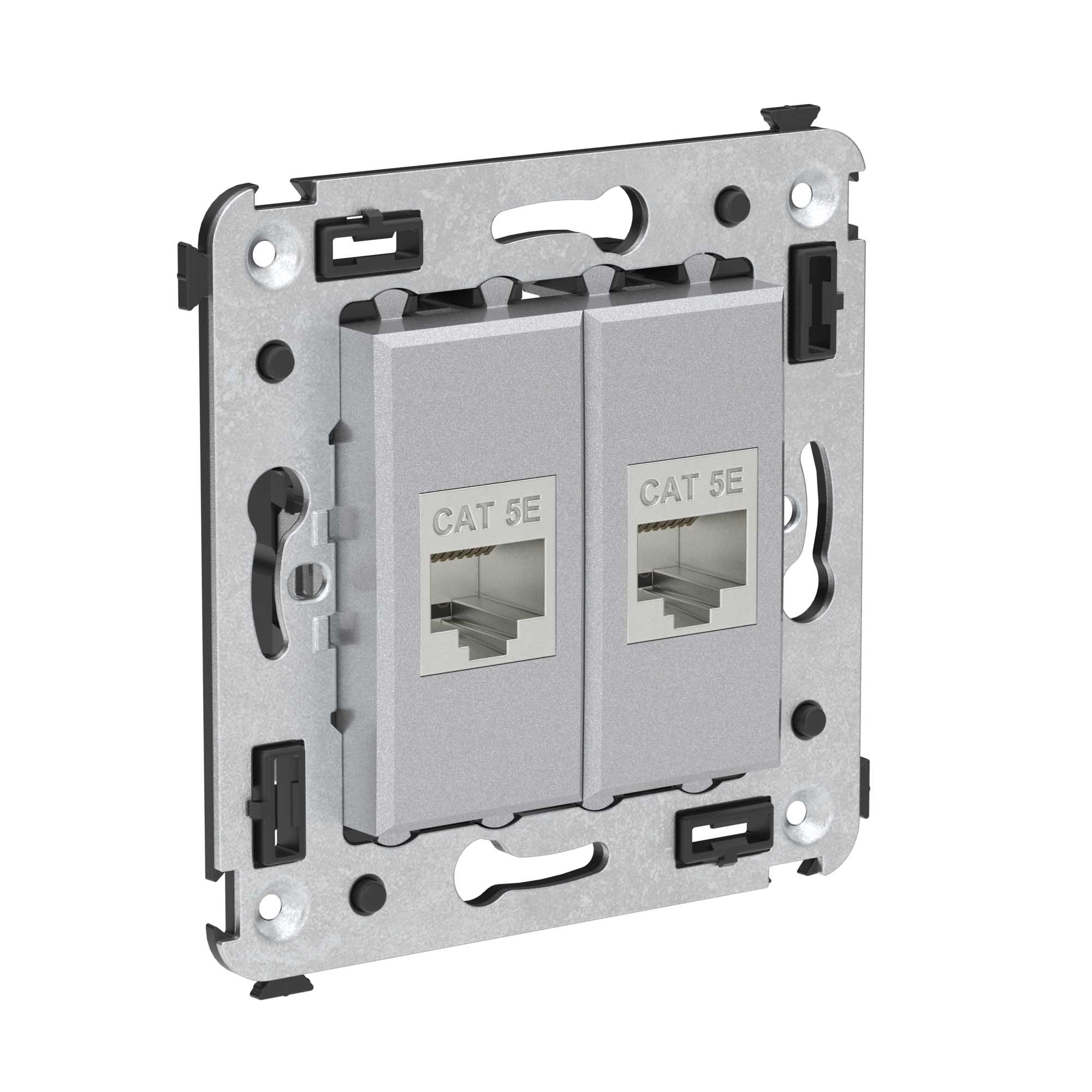 Компьютерная розетка RJ-45 без шторки в стену, кат.5e двойная экранированная, "Avanti", "Закаленная сталь"