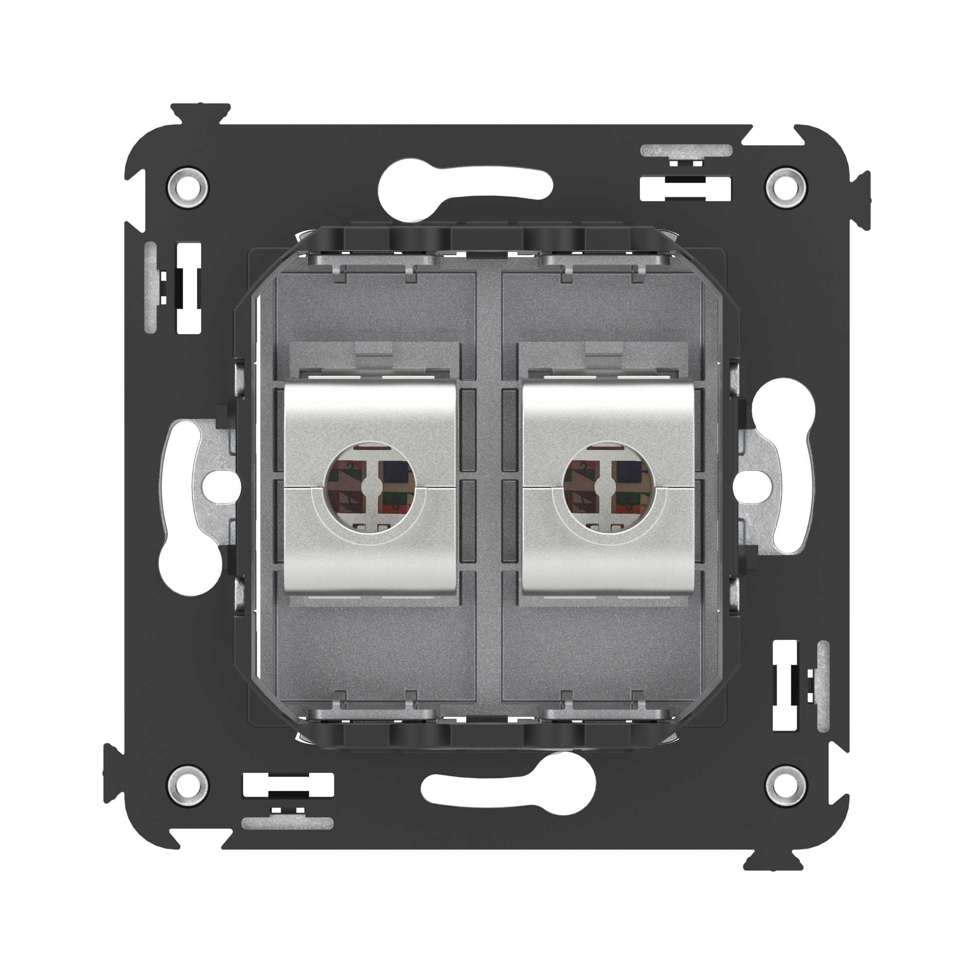 Компьютерная розетка RJ-45 без шторки в стену, кат.5e двойная экранированная, "Avanti", "Закаленная сталь"