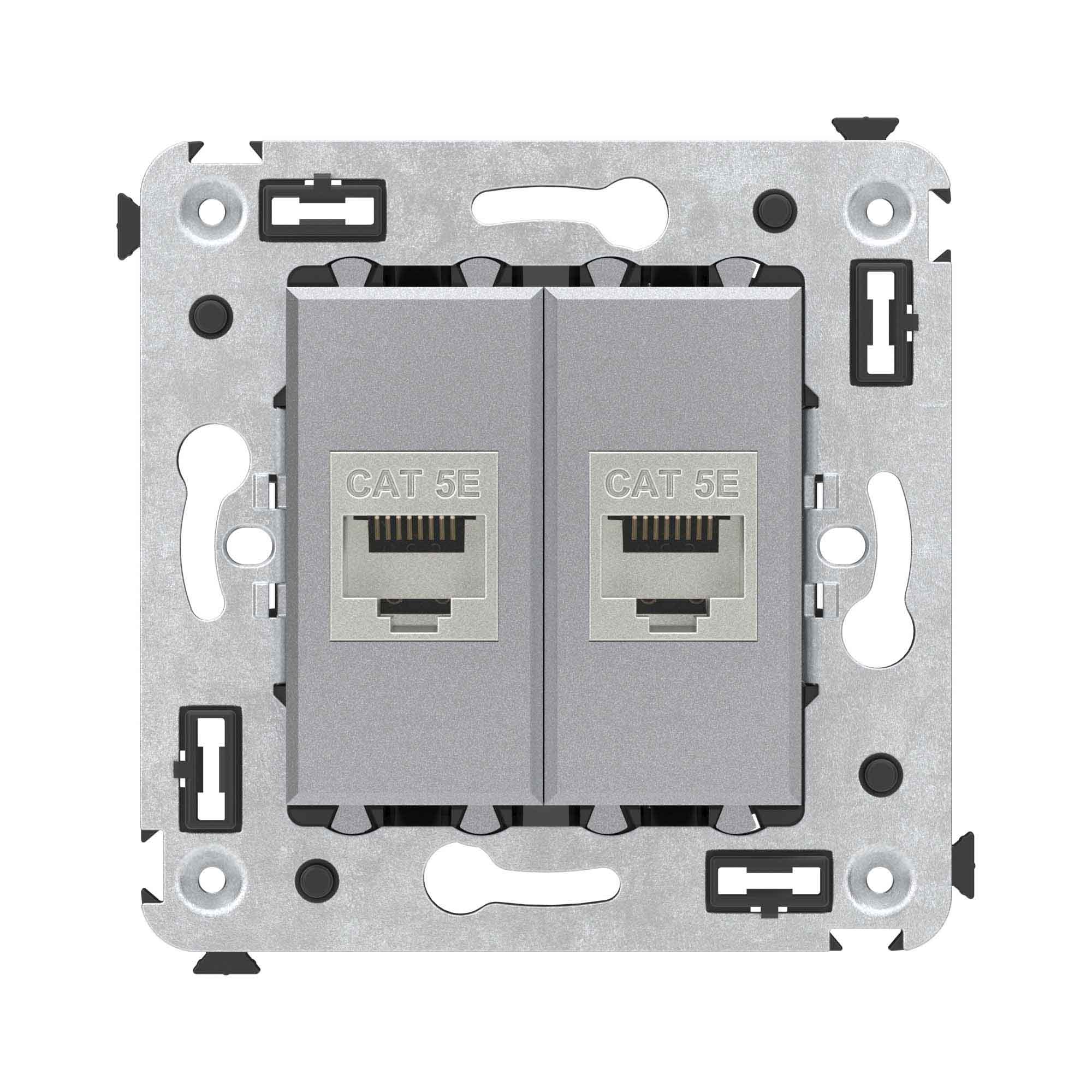 Компьютерная розетка RJ-45 без шторки в стену, кат.5e двойная экранированная, "Avanti", "Закаленная сталь"