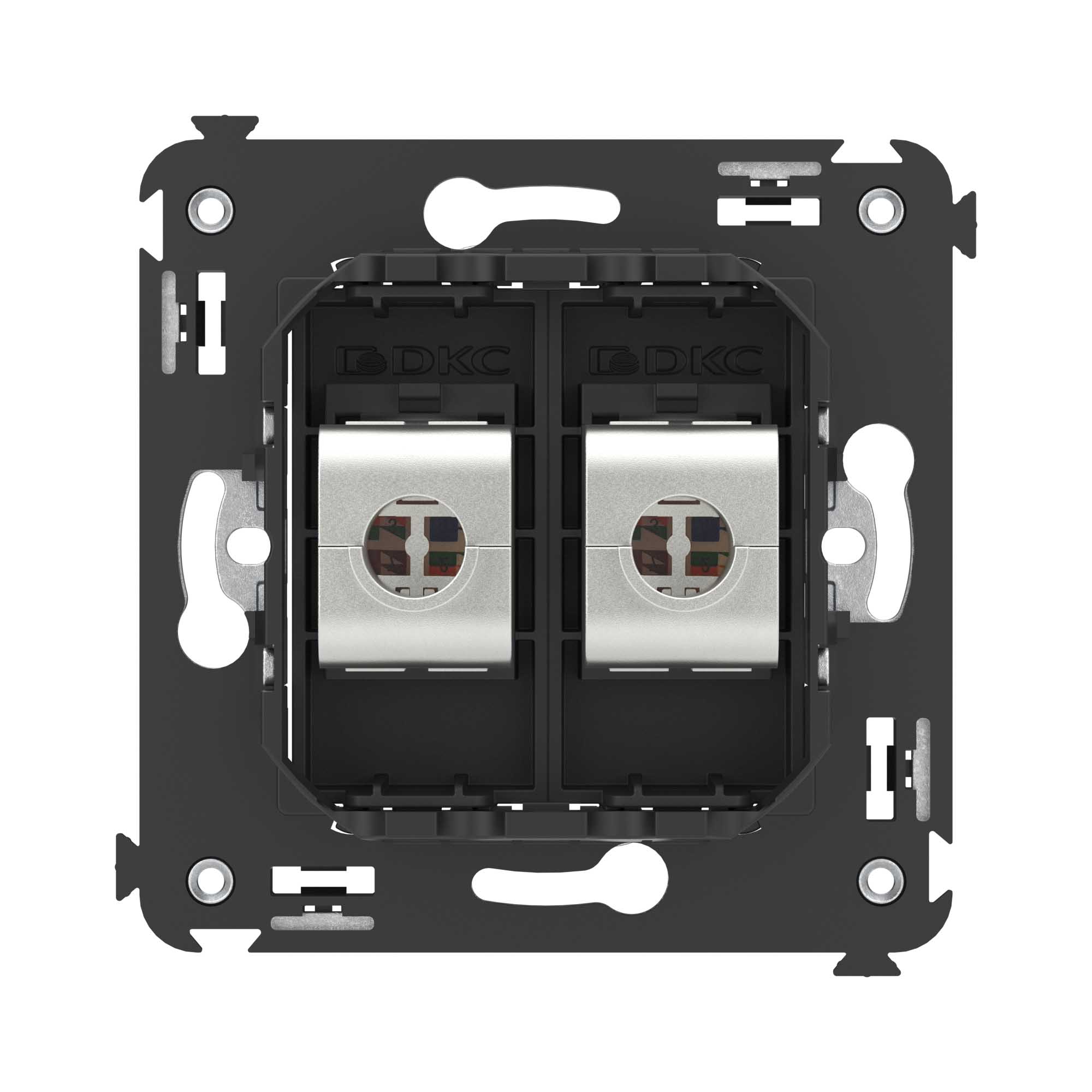 Компьютерная розетка RJ-45 без шторки в стену, кат.5e двойная экранированная, "Avanti", "Черный матовый"