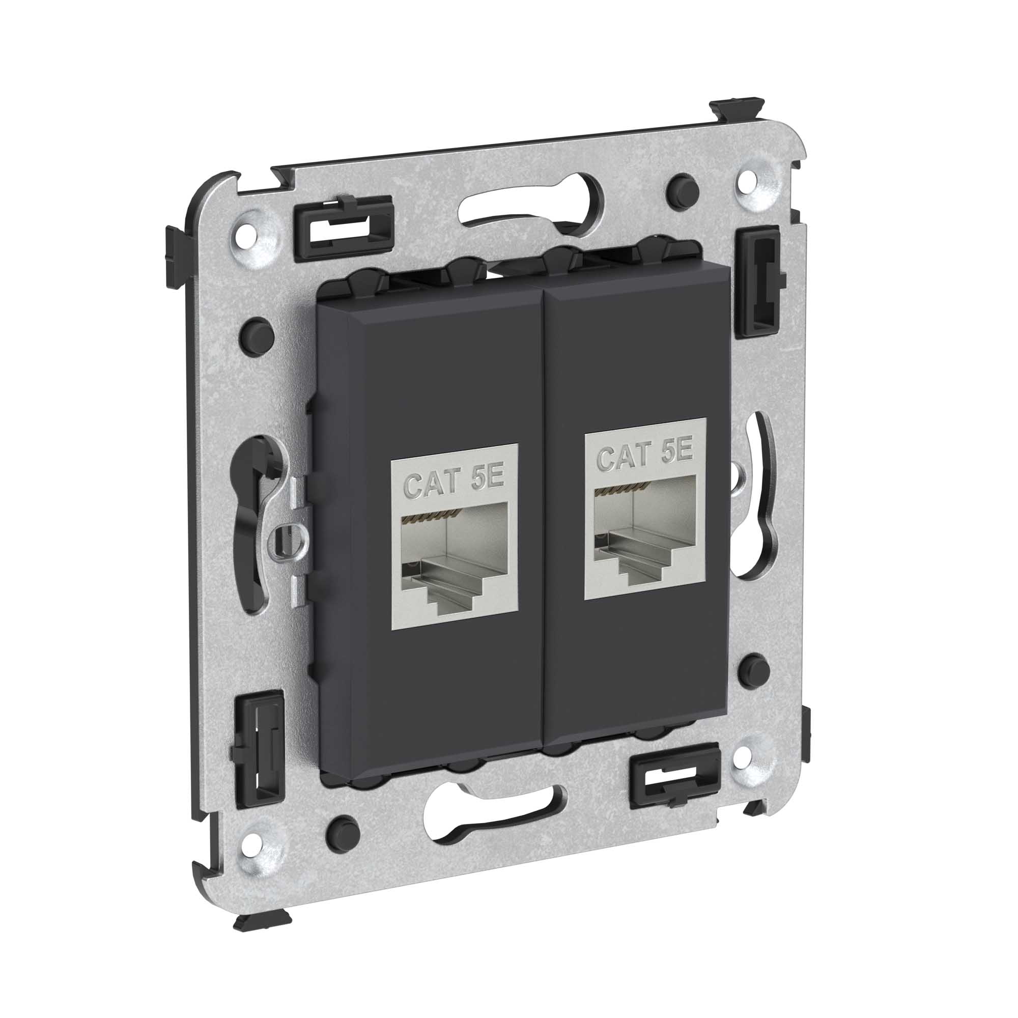 Компьютерная розетка RJ-45 без шторки в стену, кат.5e двойная экранированная, "Avanti", "Черный матовый"