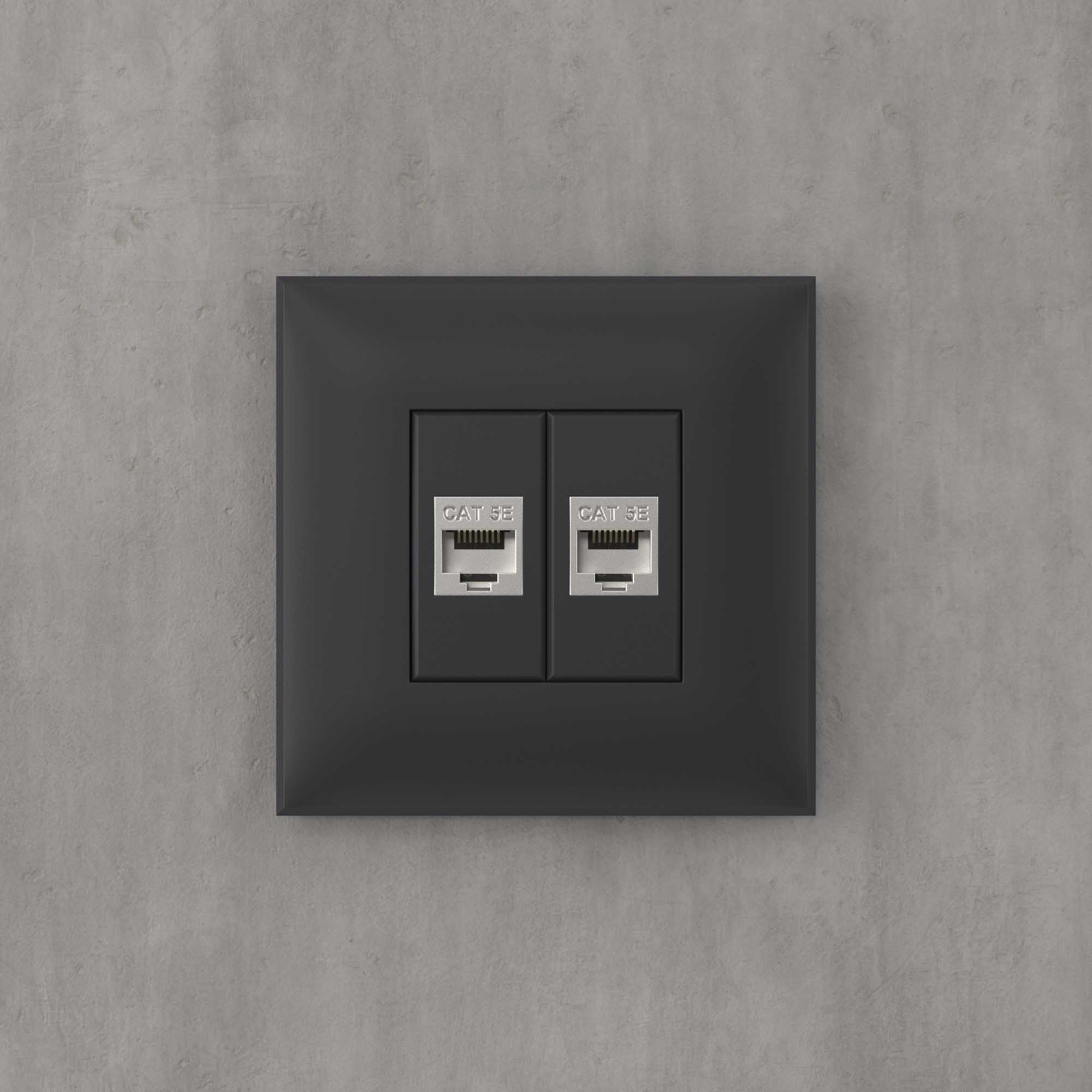 Компьютерная розетка RJ-45 без шторки в стену, кат.5e двойная экранированная, "Avanti", "Черный матовый"