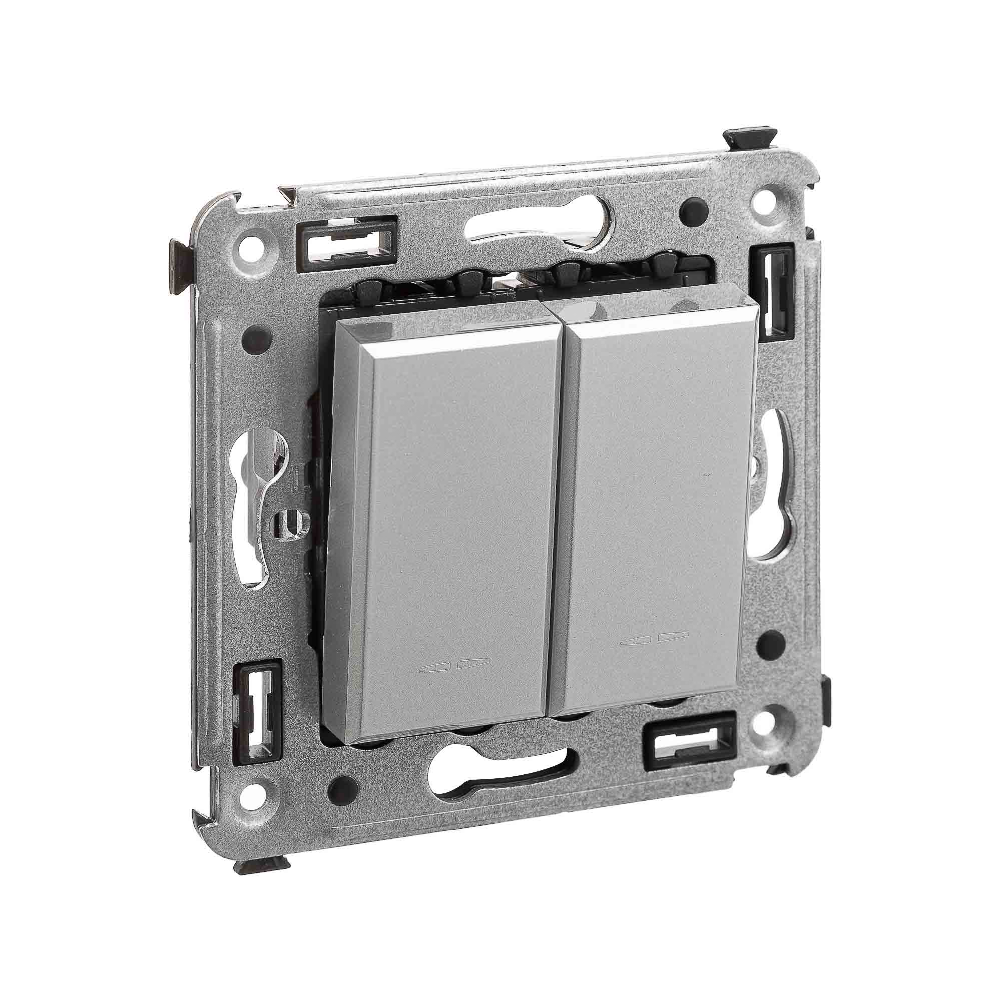 Инвертор двухклавишный в стену, "Avanti", "Закаленная сталь"