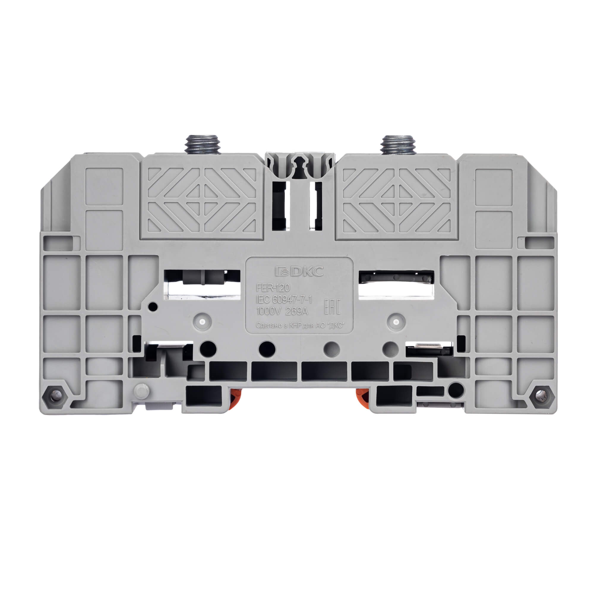 Клемма проходная, болтовой зажим, 2 точки подключения,  120 кв.мм, серая