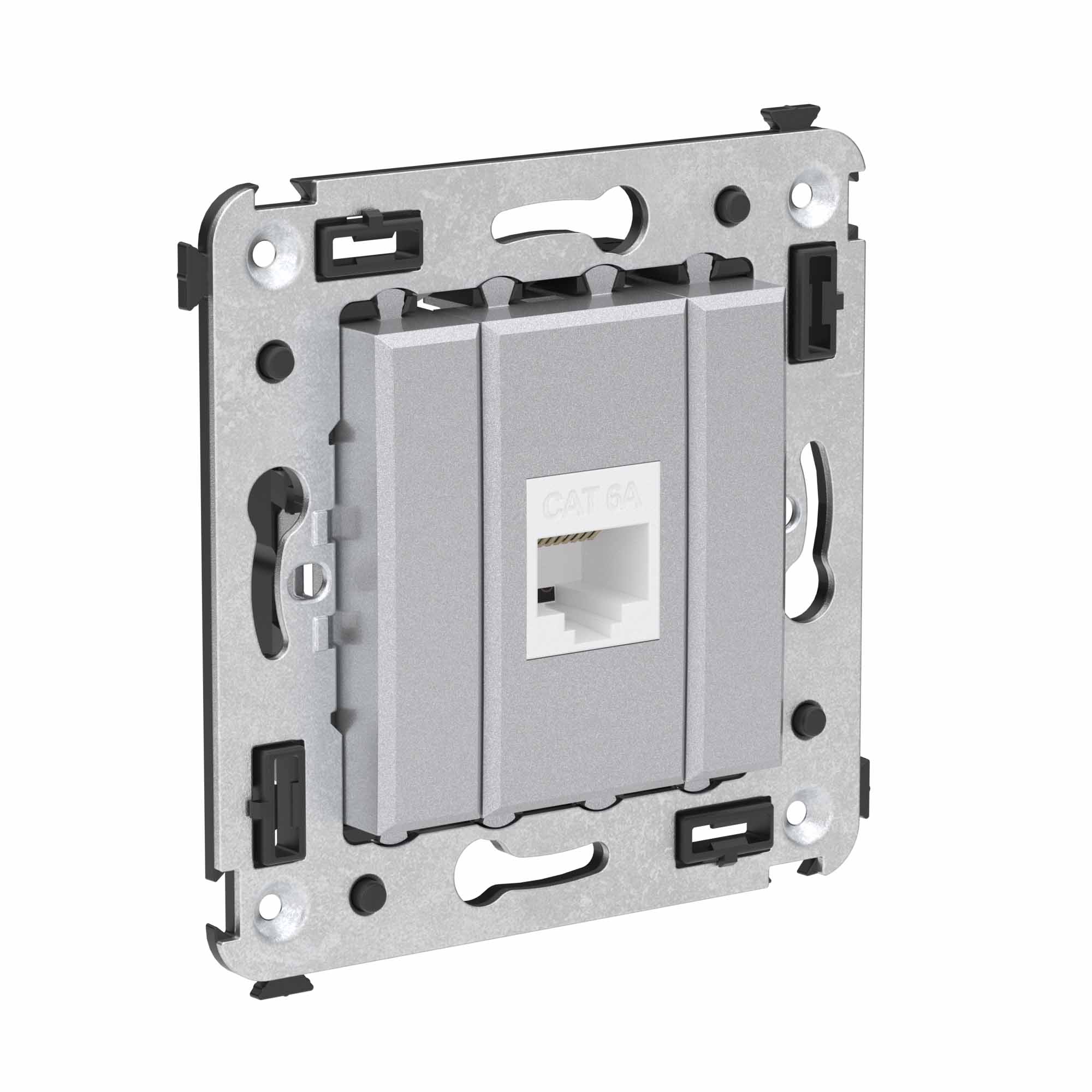 Компьютерная розетка RJ-45 без шторки в стену, кат.6А одинарная, "Avanti", "Закаленная сталь"