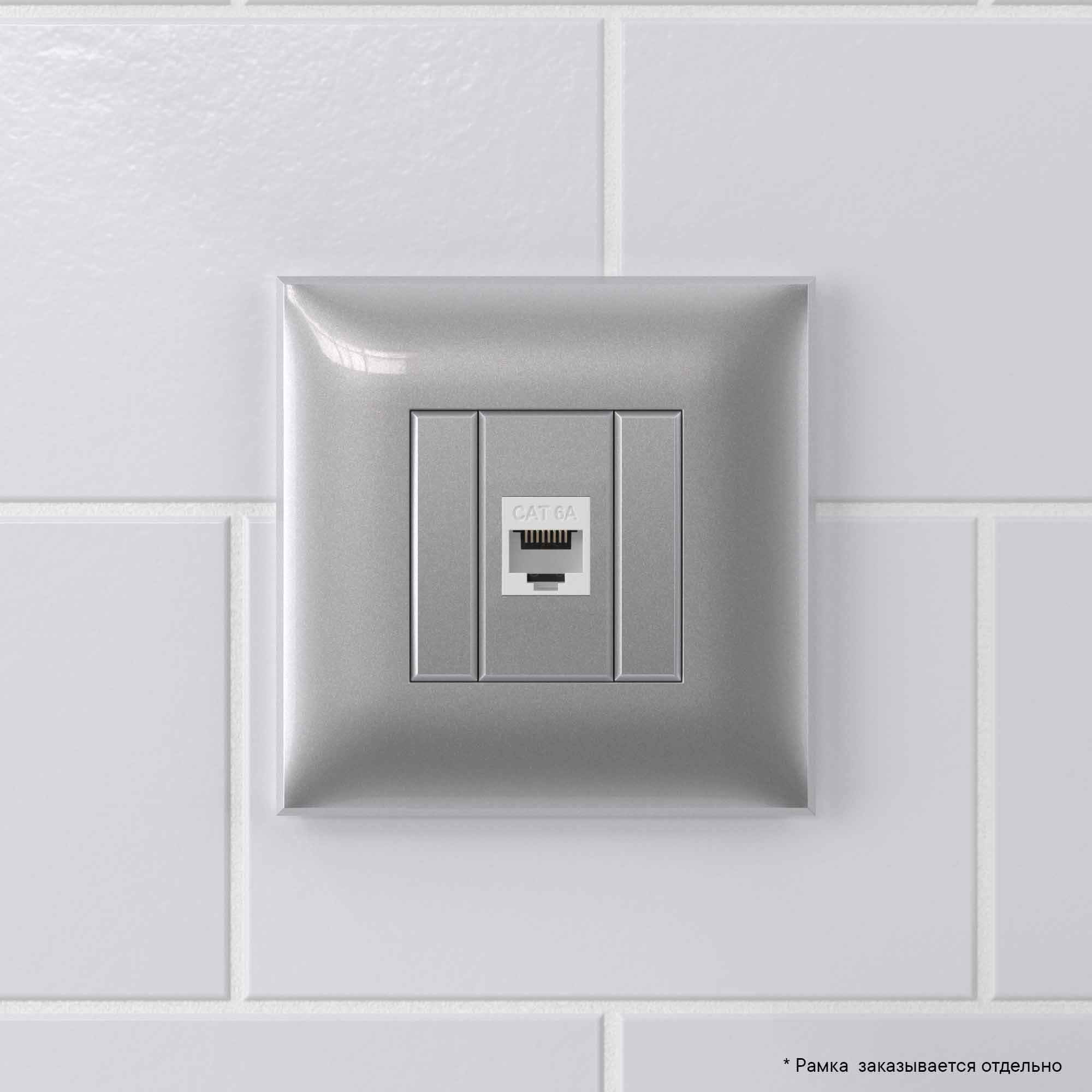 Компьютерная розетка RJ-45 без шторки в стену, кат.6А одинарная, "Avanti", "Закаленная сталь"