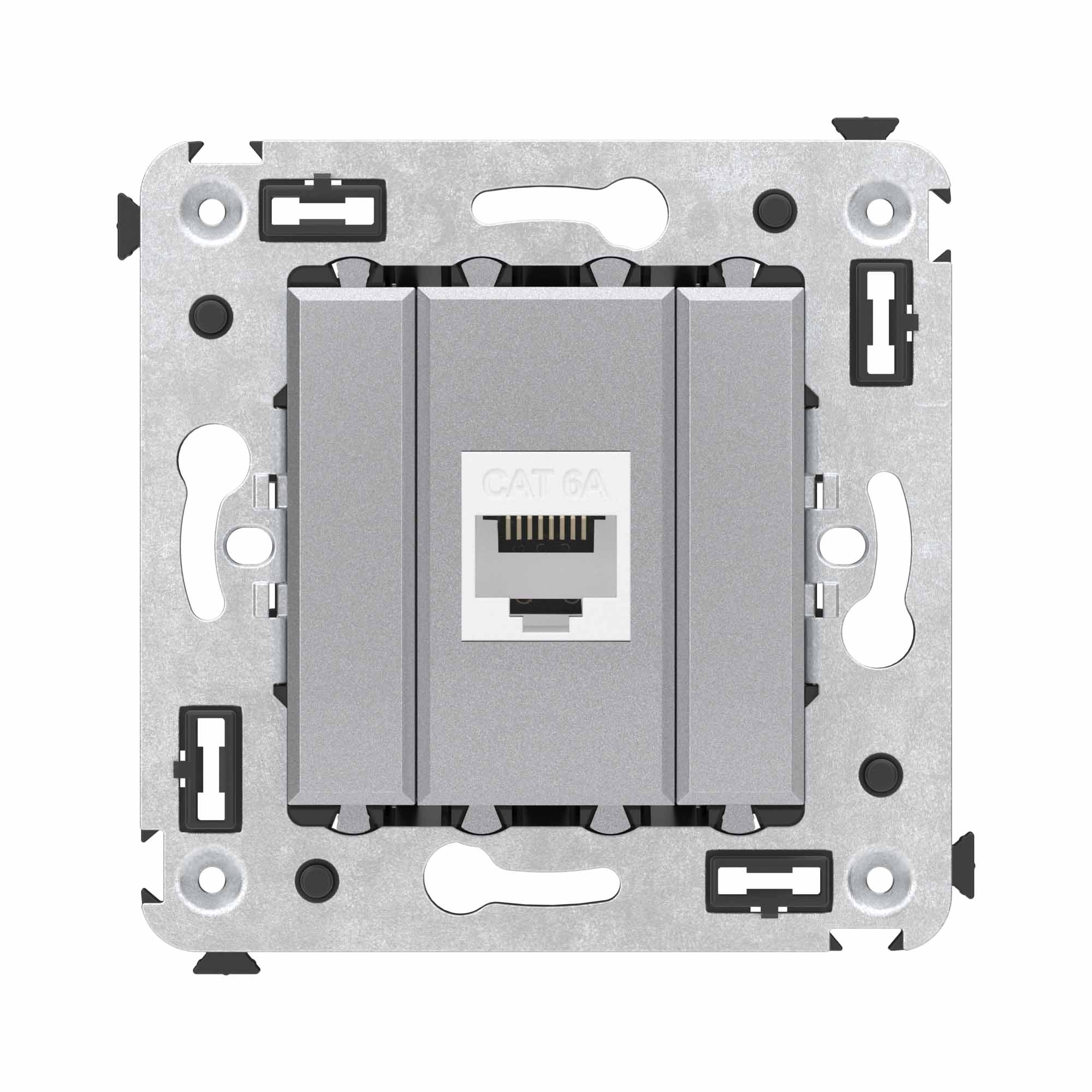 Компьютерная розетка RJ-45 без шторки в стену, кат.6А одинарная, "Avanti", "Закаленная сталь"
