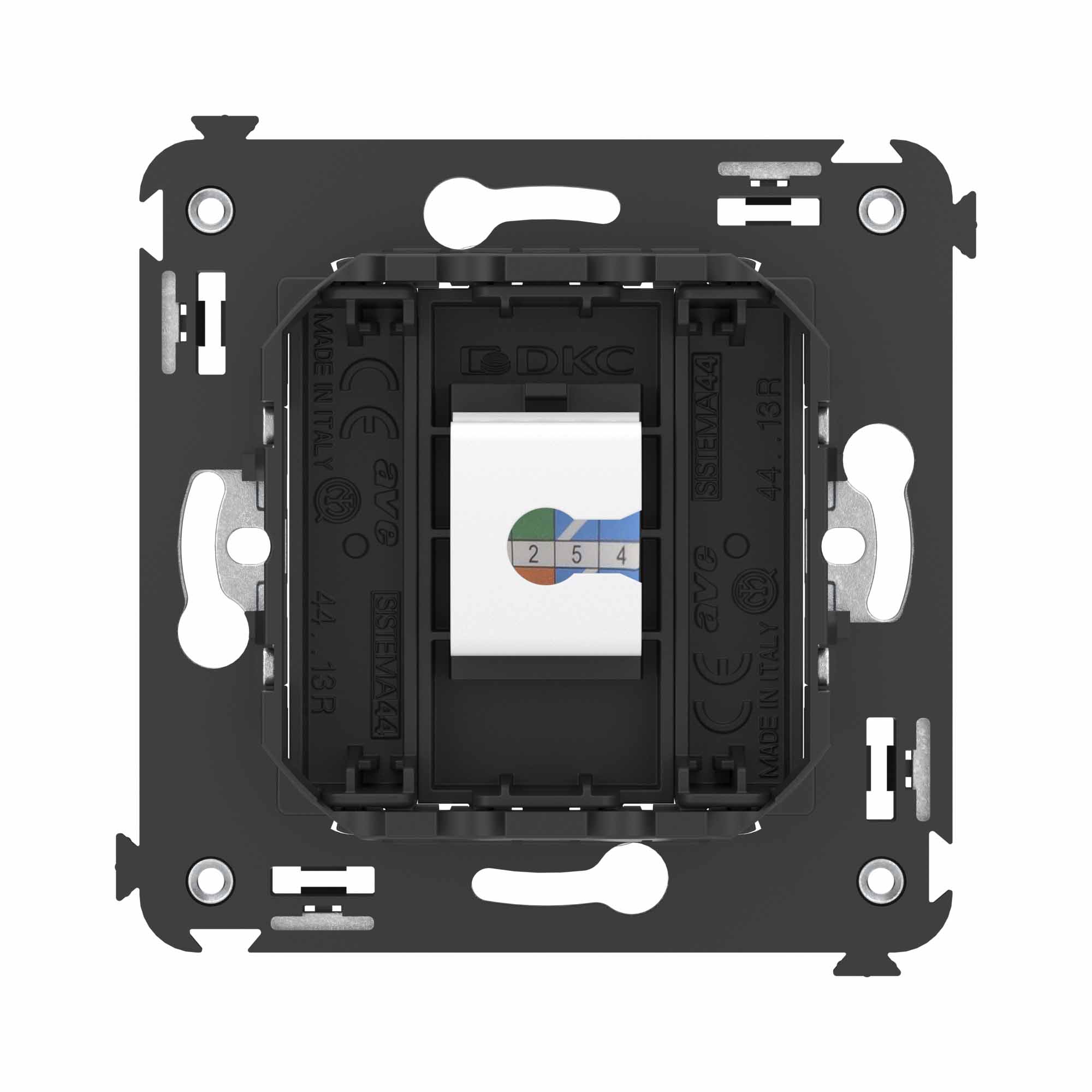 Компьютерная розетка RJ-45 без шторки в стену, кат.6А одинарная, "Avanti", "Черный матовый"