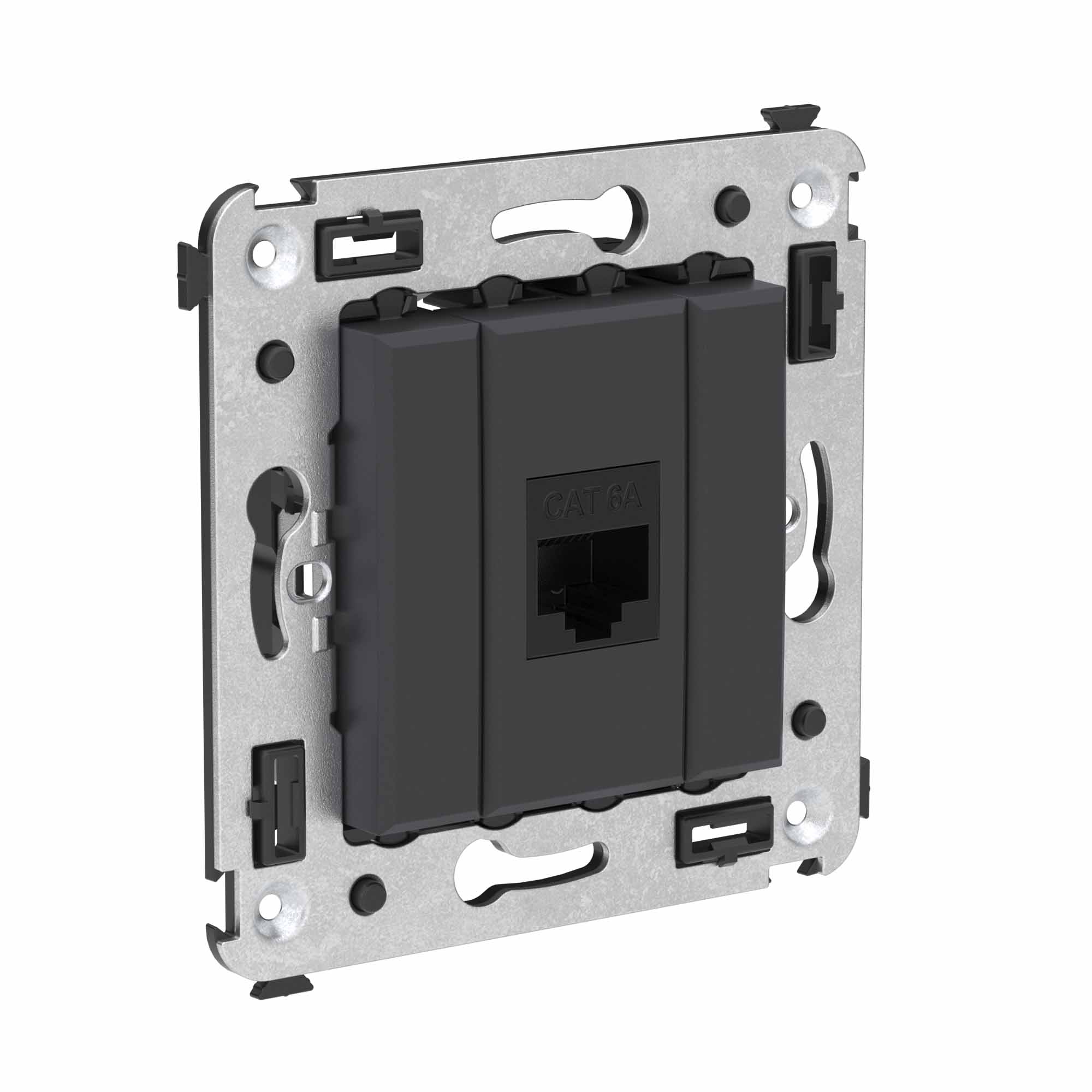 Компьютерная розетка RJ-45 без шторки в стену, кат.6А одинарная, "Avanti", "Черный матовый"