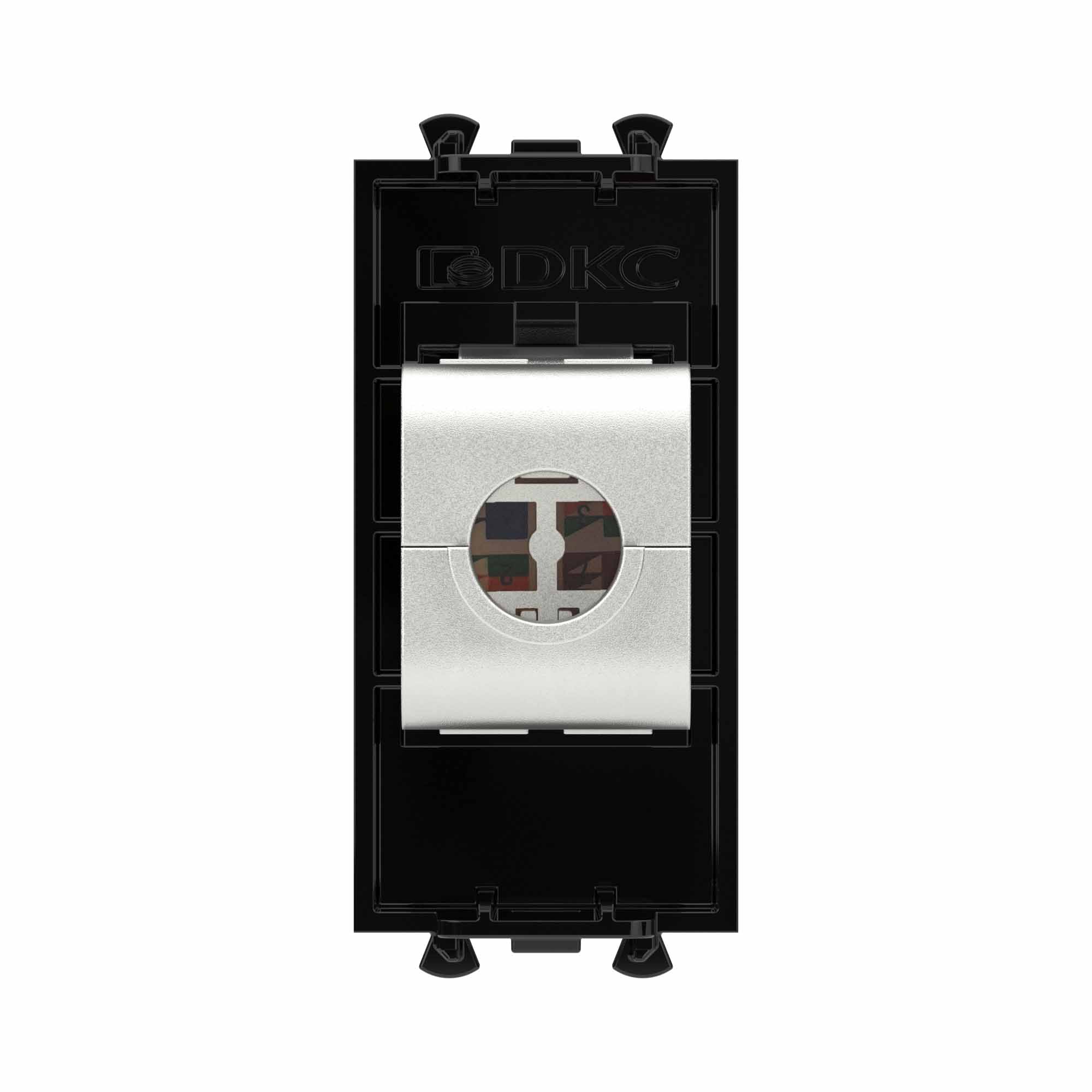 Компьютерная розетка RJ-45 без шторки модульная, кат.6А экранированная, "Avanti", "Черный квадрат", 1 модуль