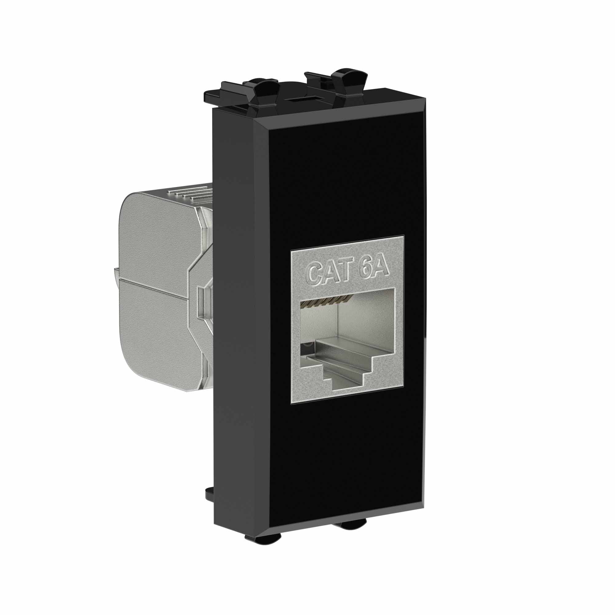 Компьютерная розетка RJ-45 без шторки модульная, кат.6А экранированная, "Avanti", "Черный квадрат", 1 модуль