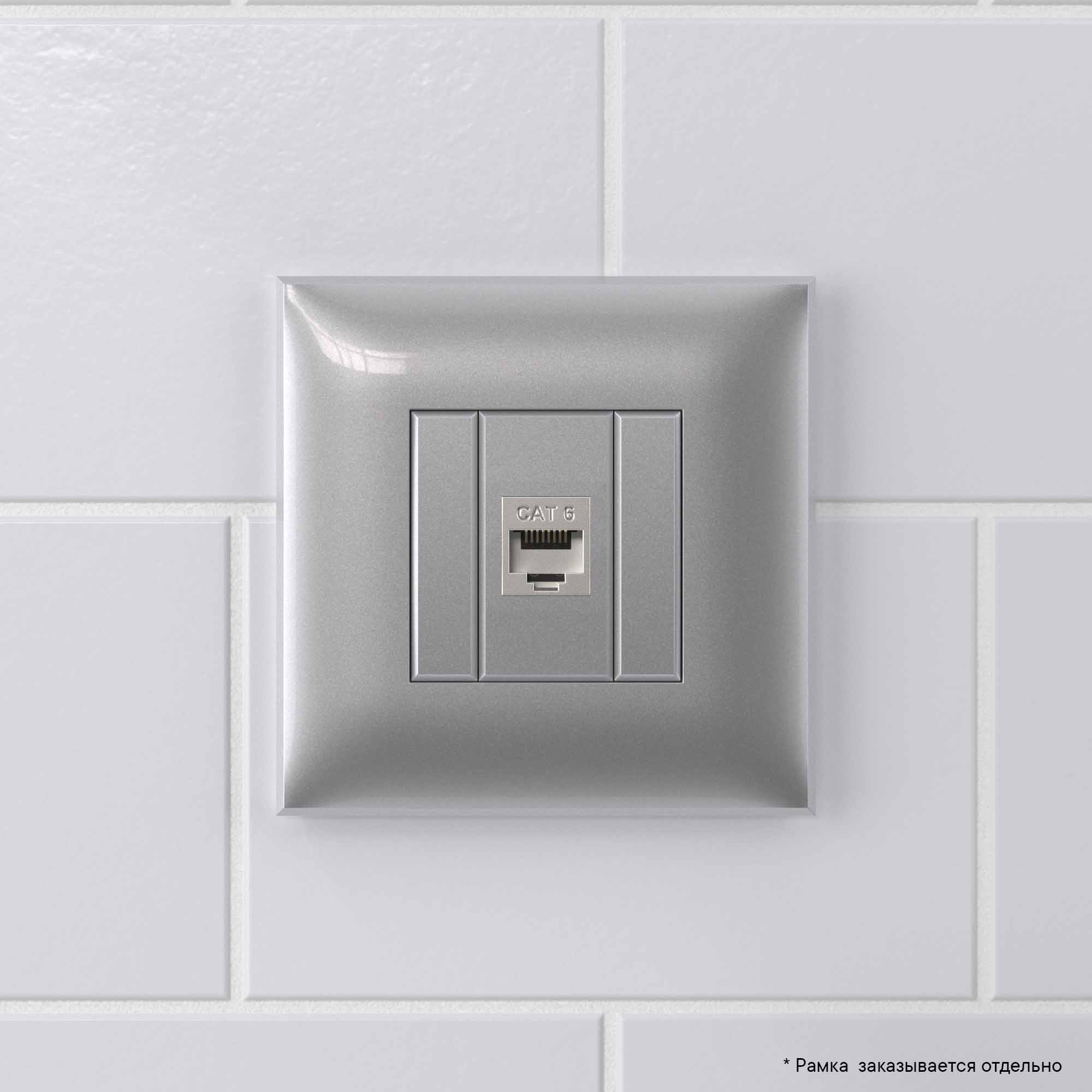 Компьютерная розетка RJ-45 без шторки в стену, кат.6 одинарная экранированная, "Avanti", "Закаленная сталь"