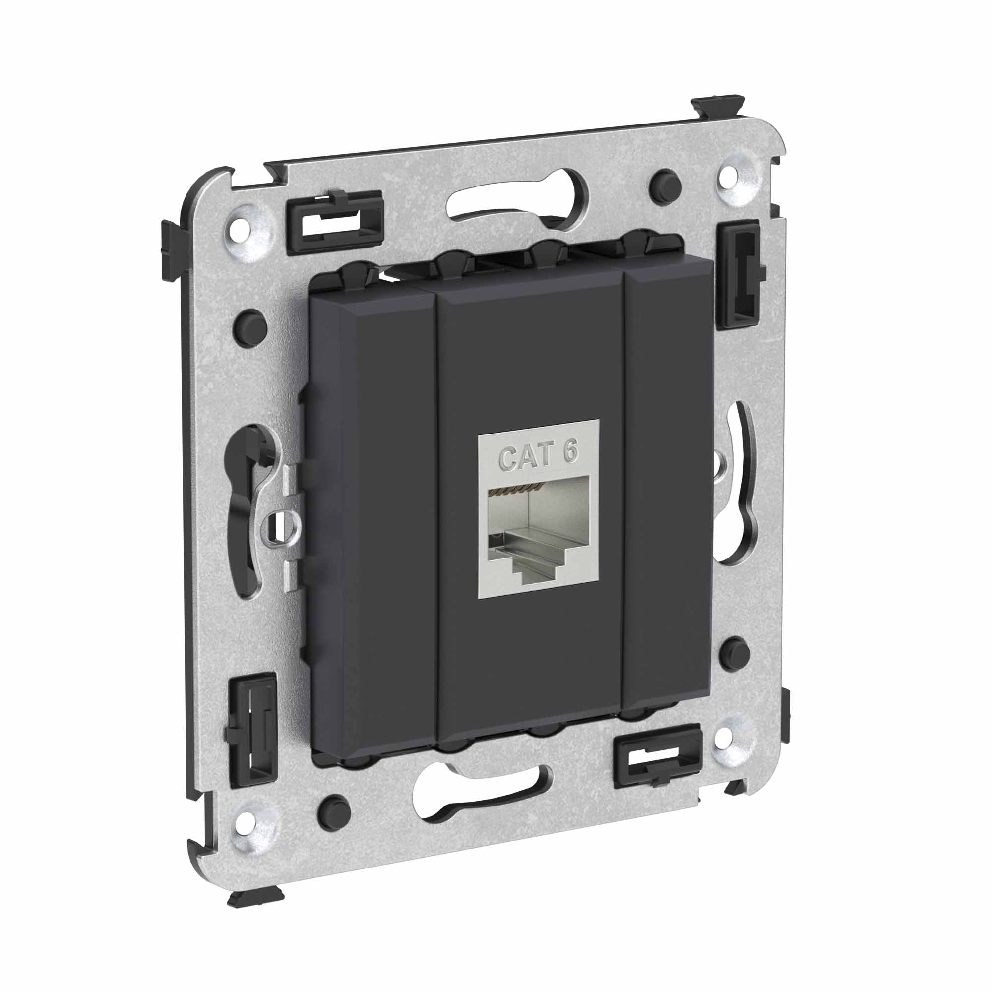 Компьютерная розетка RJ-45 без шторки в стену, кат.6 одинарная экранированная, "Avanti", "Черный матовый"