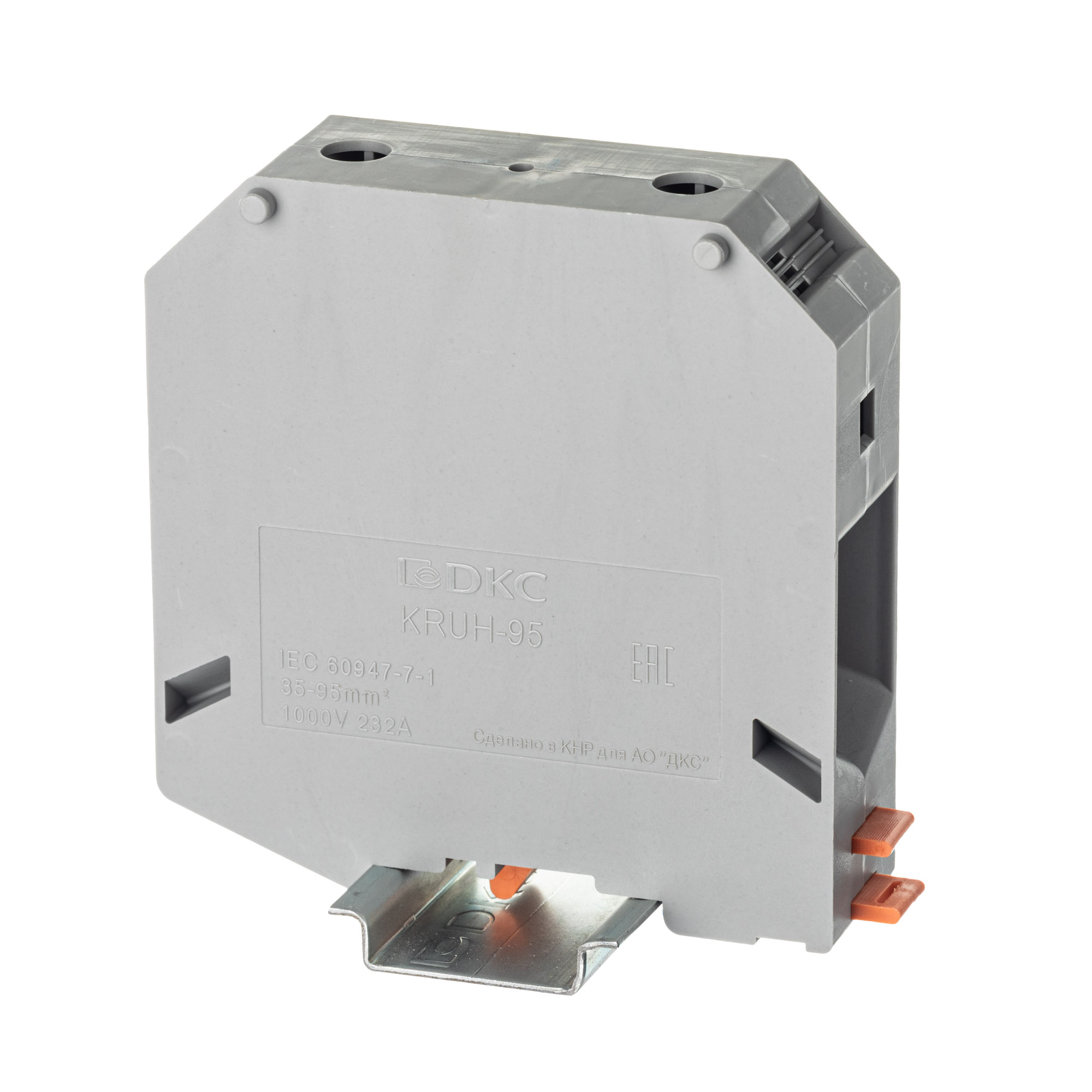 Клемма проходная, винтовой зажим, 2 точки подключения,  95 кв.мм, серая